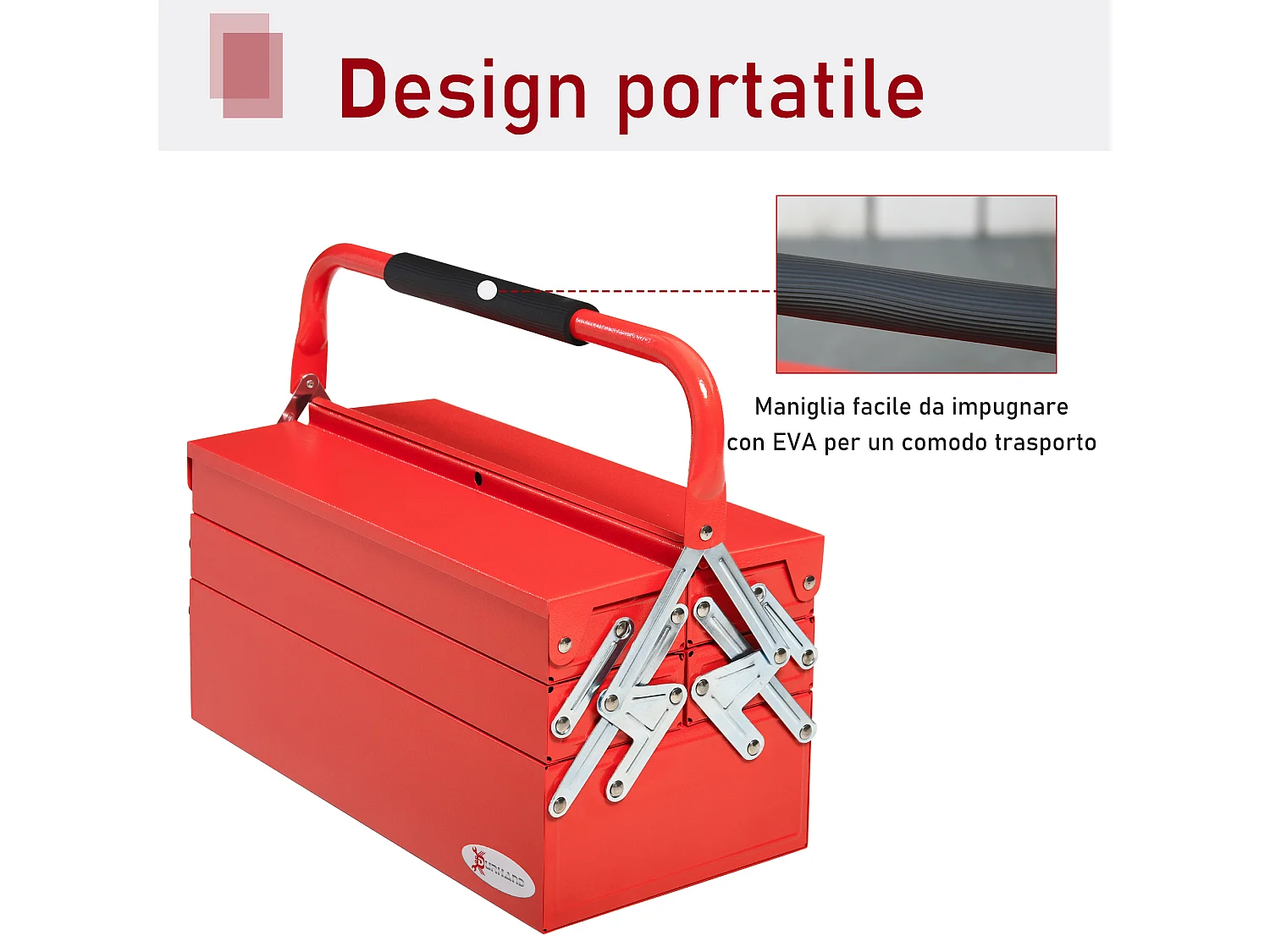 Cassetta porta attrezzi in metallo con 5 vassoi e 3 ripiani