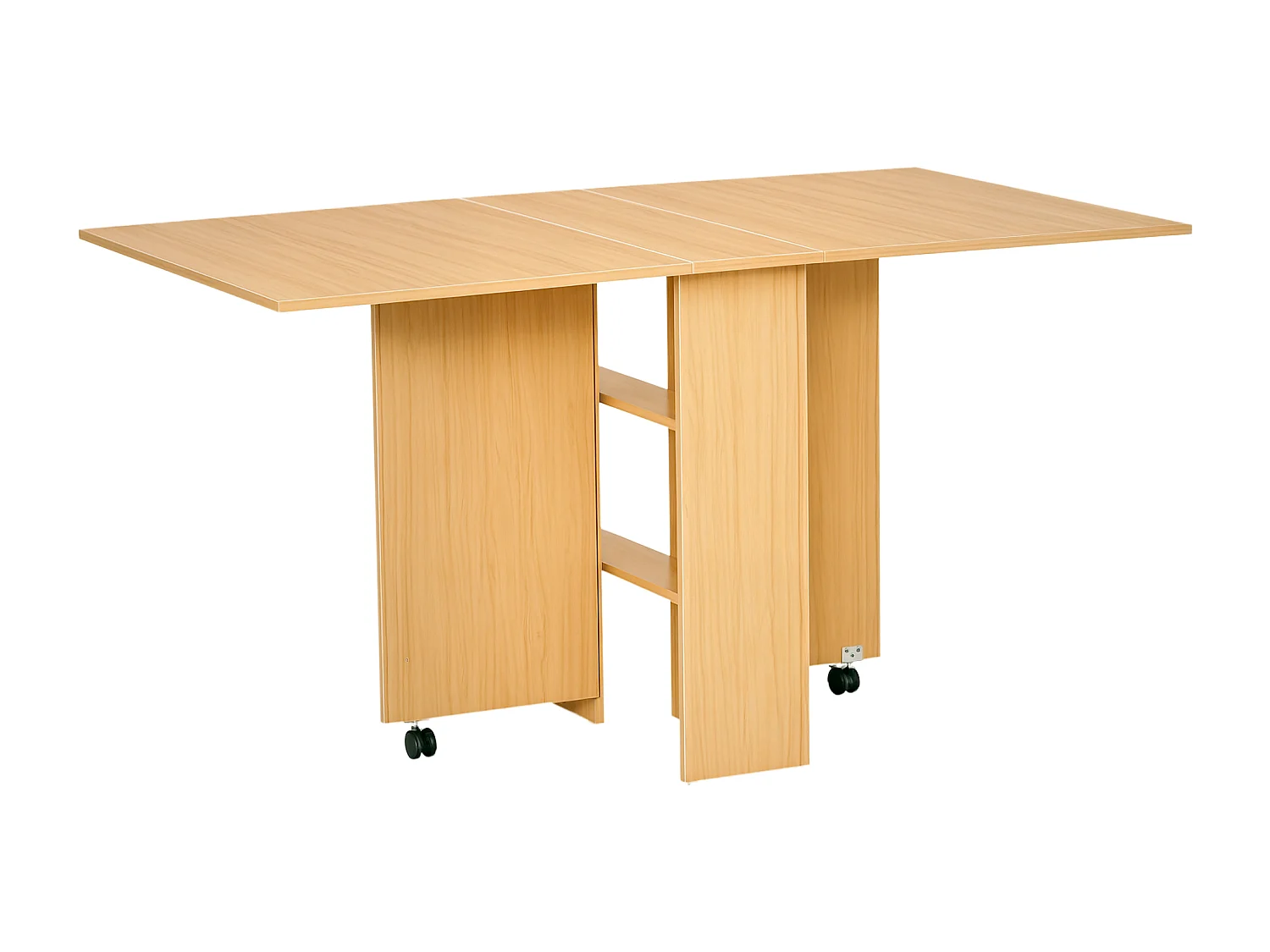 Tavolo pieghevole multiuso con ruote e 2 ribalte colore legno