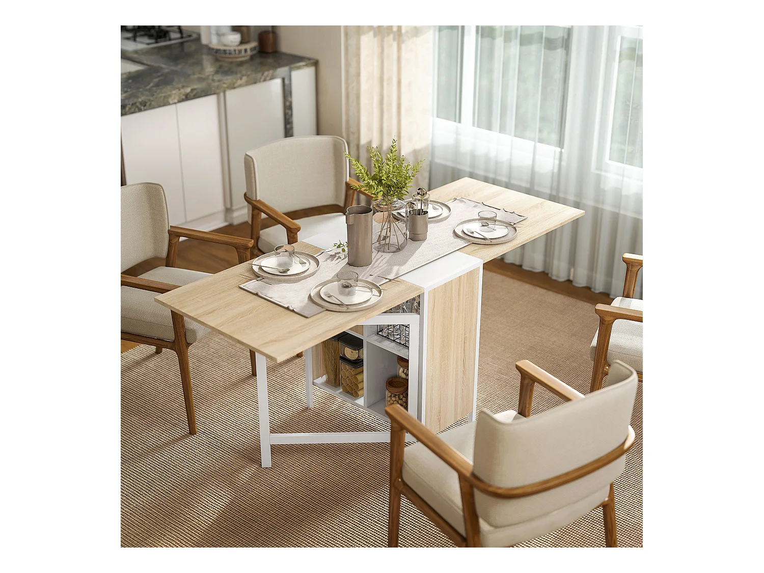 Tavolo pieghevole multiuso con 2 ribalte e 4 ripiani 169x60x75 cm