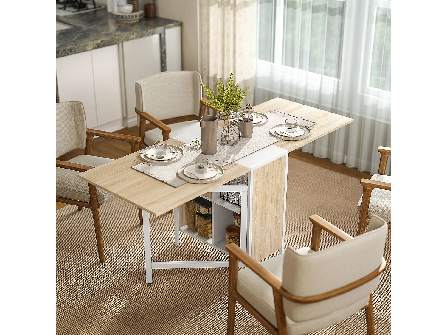 Tavolo pieghevole multiuso con 2 ribalte e 4 ripiani 169x60x75 cm