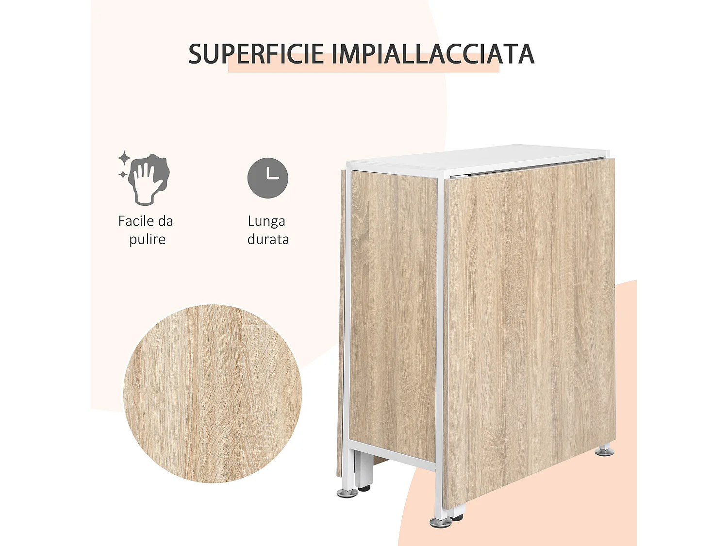 Tavolo pieghevole multiuso con 2 ribalte e 4 ripiani 169x60x75 cm