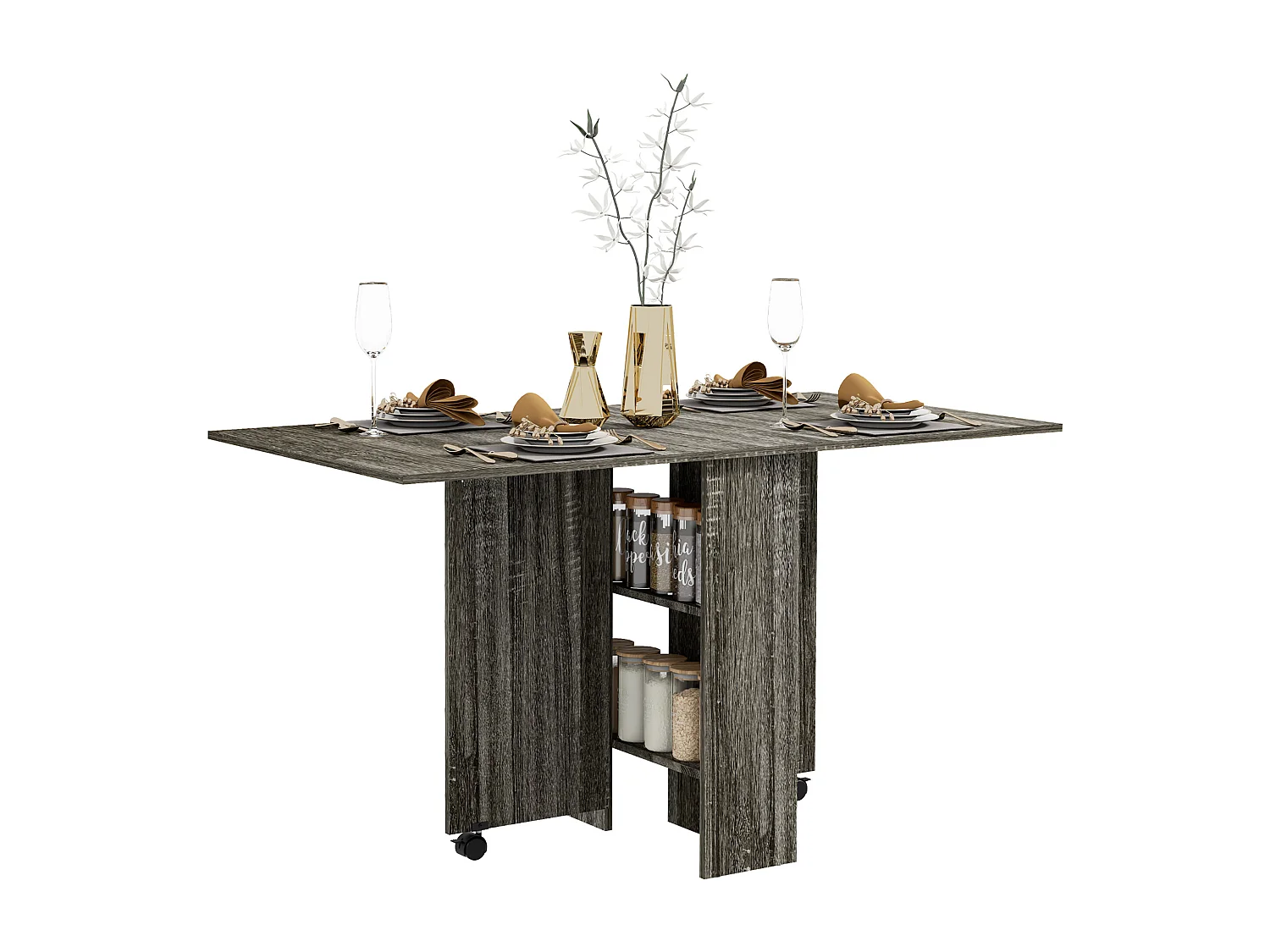 Tavolo a ribalta con 2 ripiani per 6 persone in legno grigio