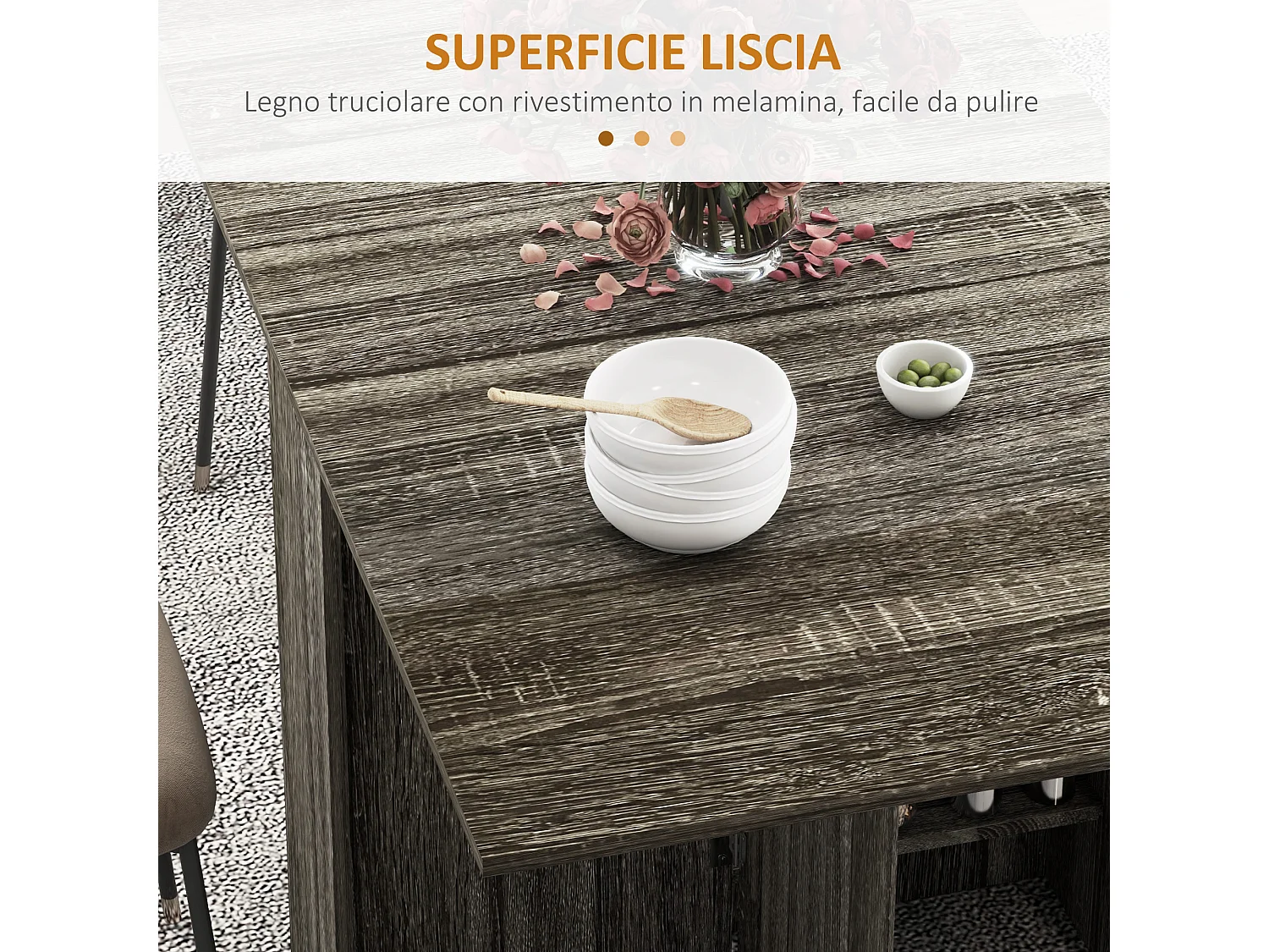 Tavolo a ribalta con 2 ripiani per 6 persone in legno grigio