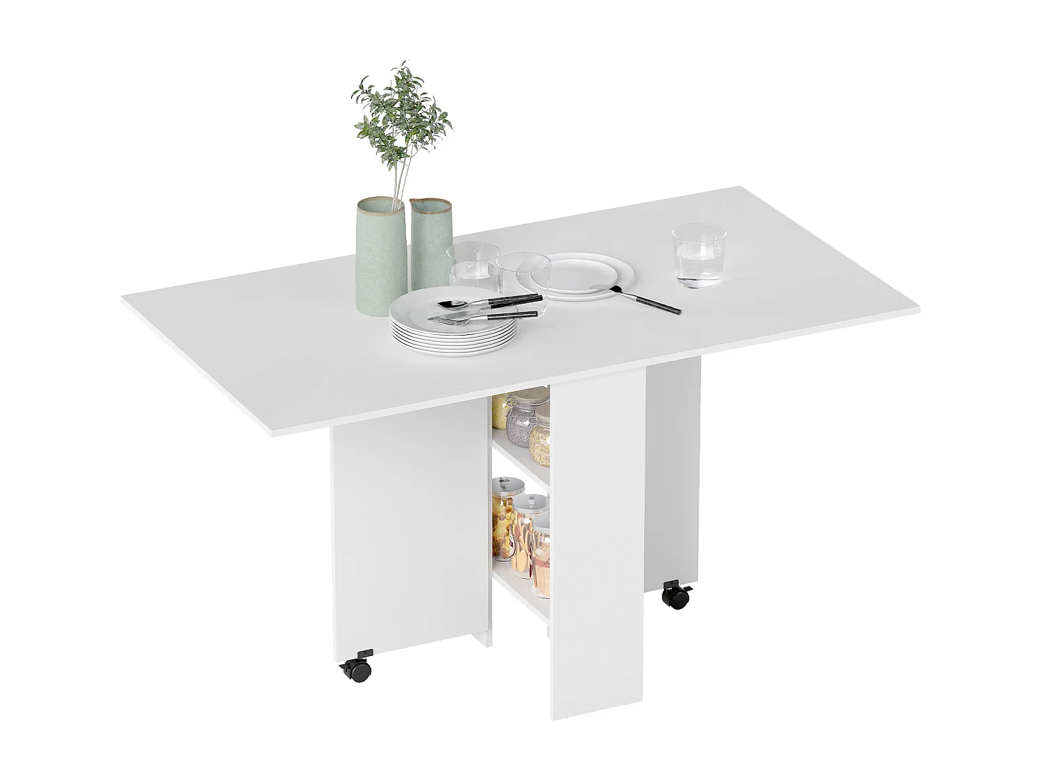 Tavolo pieghevole rettangolare 4-6 persone con 2 ruote in legno