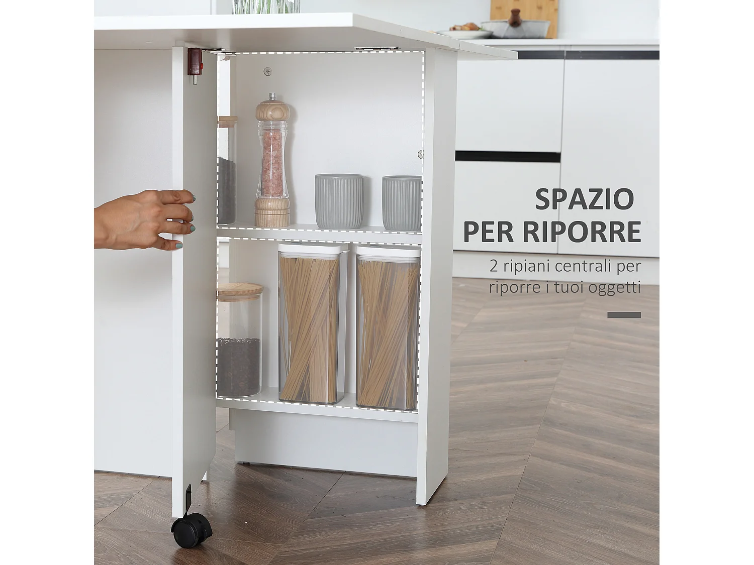 Tavolo pieghevole rettangolare 4-6 persone con 2 ruote in legno