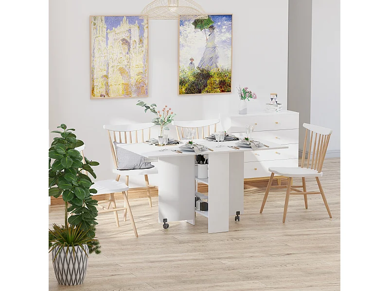 Tavolo pieghevole rettangolare 4-6 persone con 2 ruote in legno