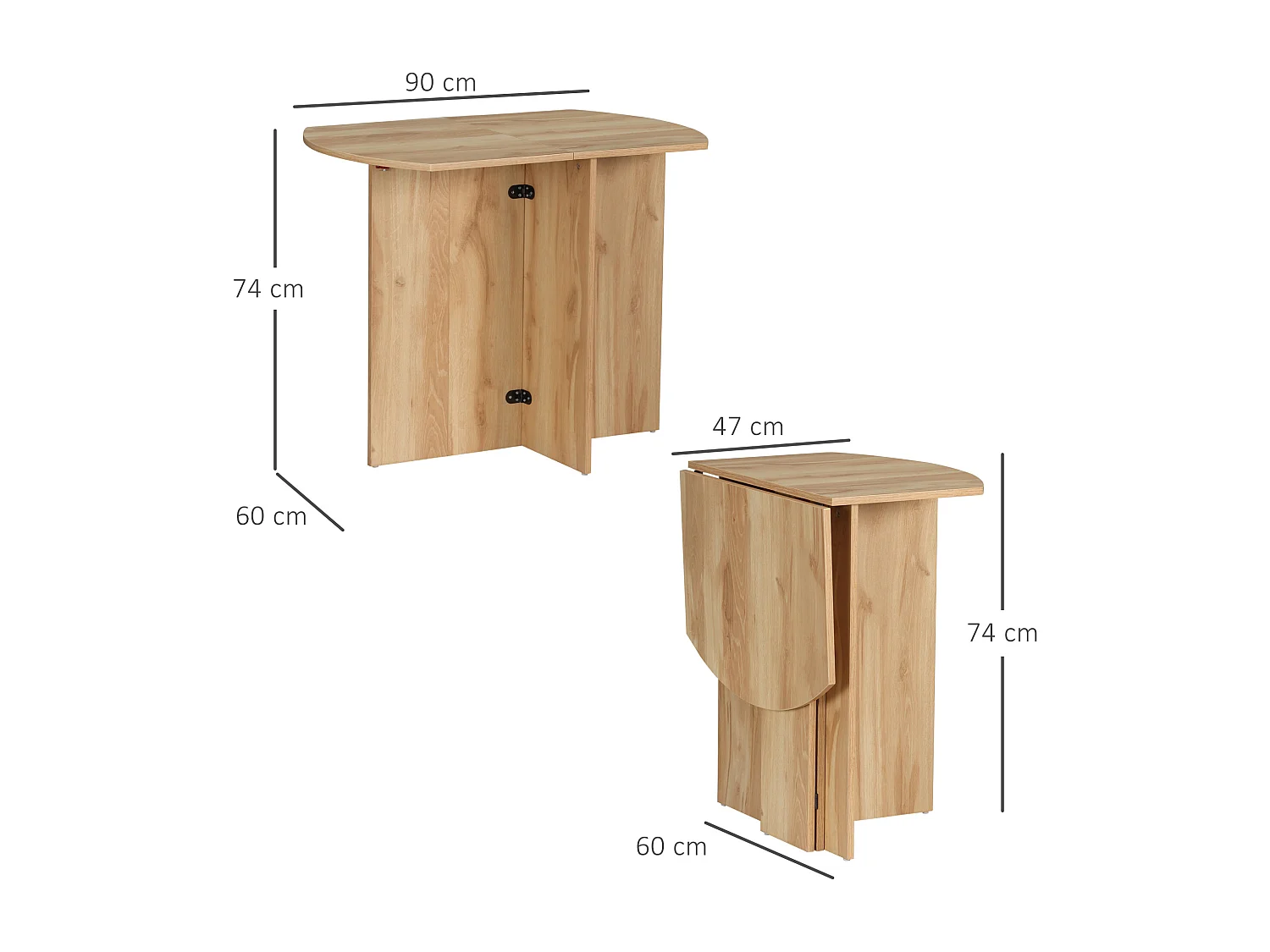 Tavolo da cucina pieghevole salvaspazio 90x60x74cm quercia