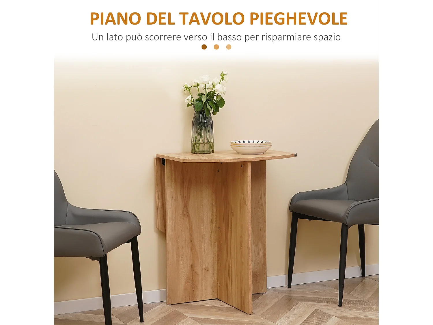 Tavolo da cucina pieghevole salvaspazio 90x60x74cm quercia