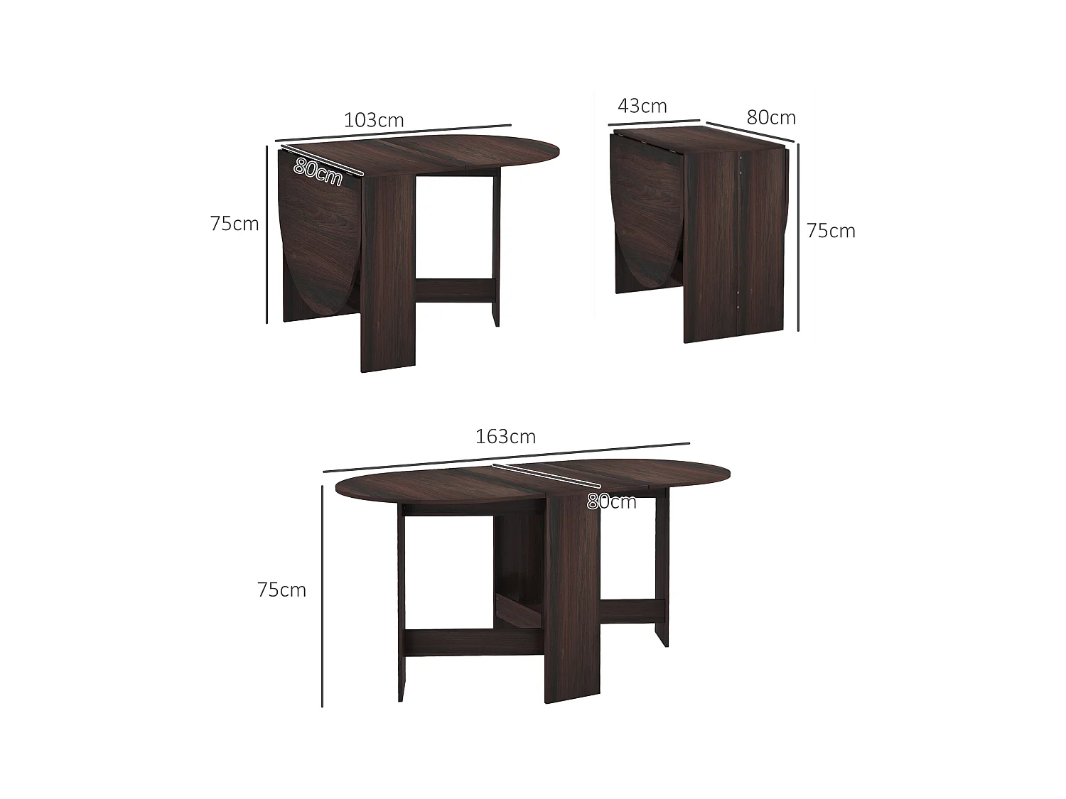 Tavolo pieghevole da pranzo con 2 ribalte ovale in legno marrone