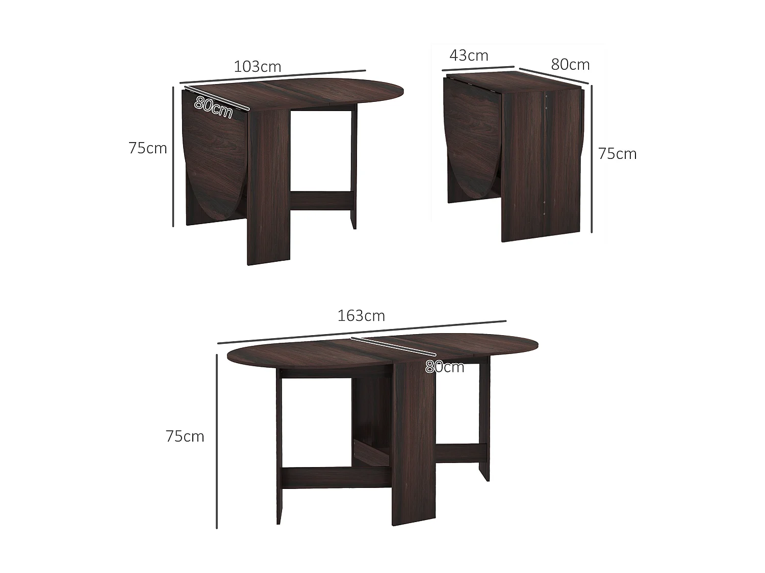 Tavolo pieghevole da pranzo con 2 ribalte ovale in legno marrone