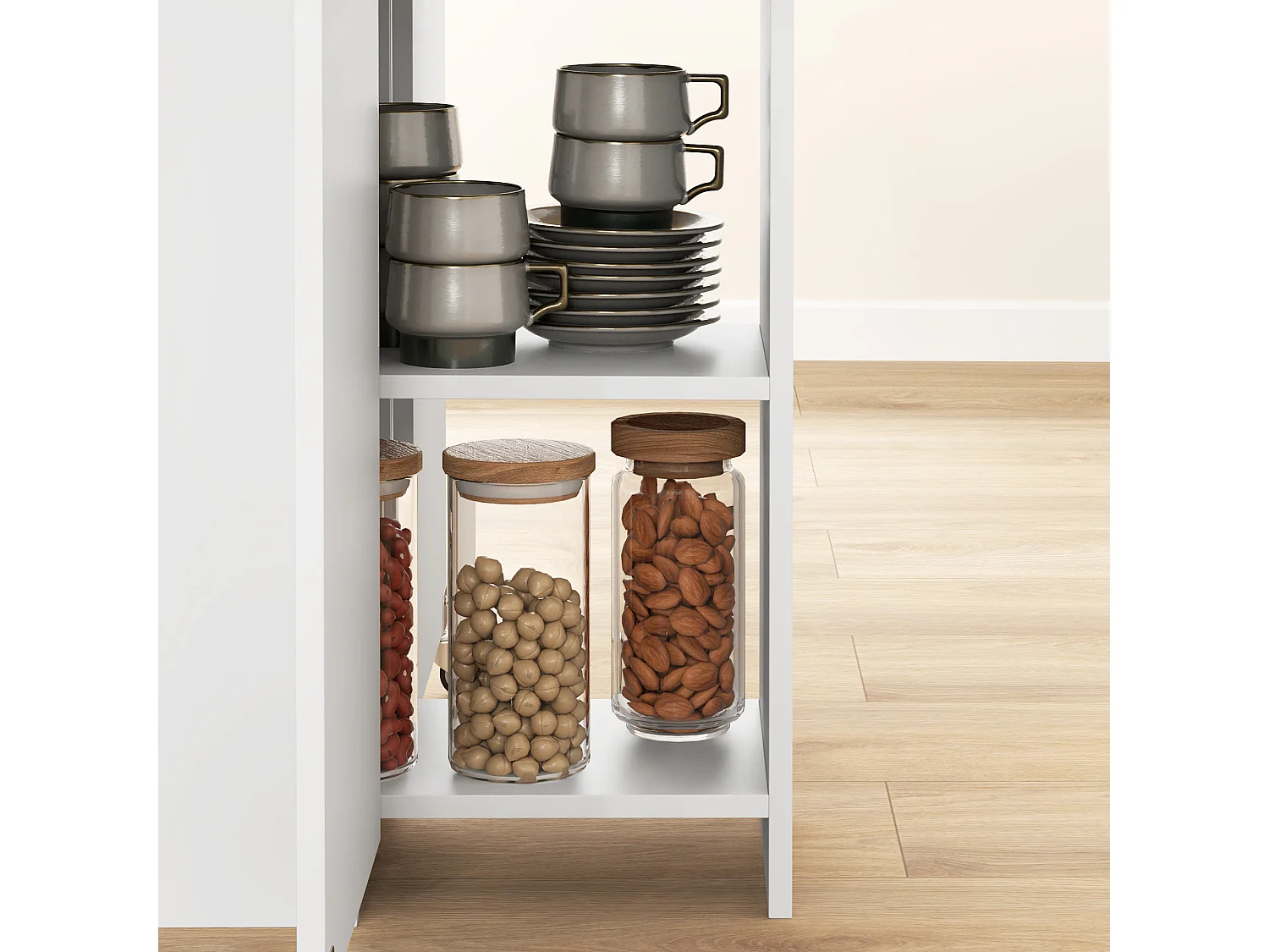 Tavolo pieghevole a 2 ribalte con cassetto e ripiani quercia