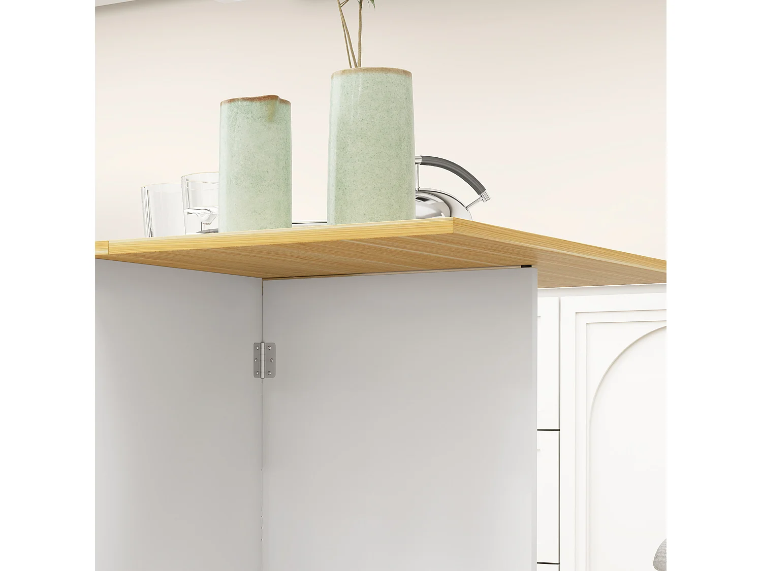 Tavolo pieghevole a 2 ribalte con cassetto e ripiani quercia