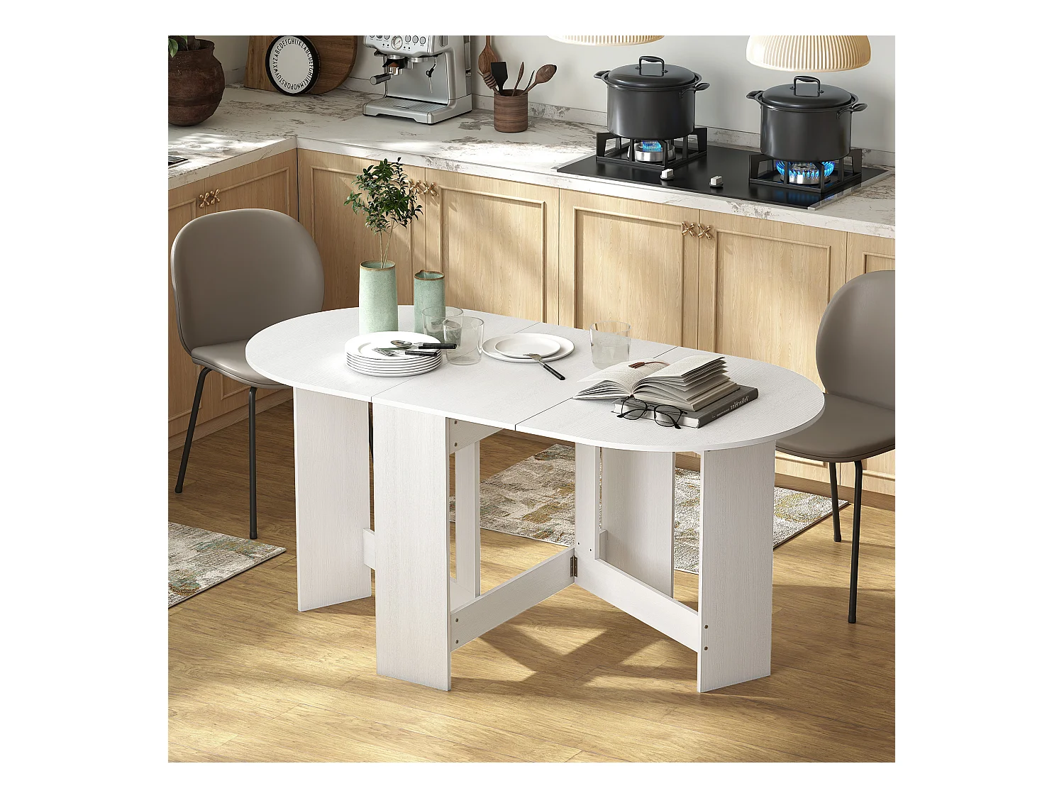 Tavolo pieghevole ovale con 2 ribalte per 6 persone bianco