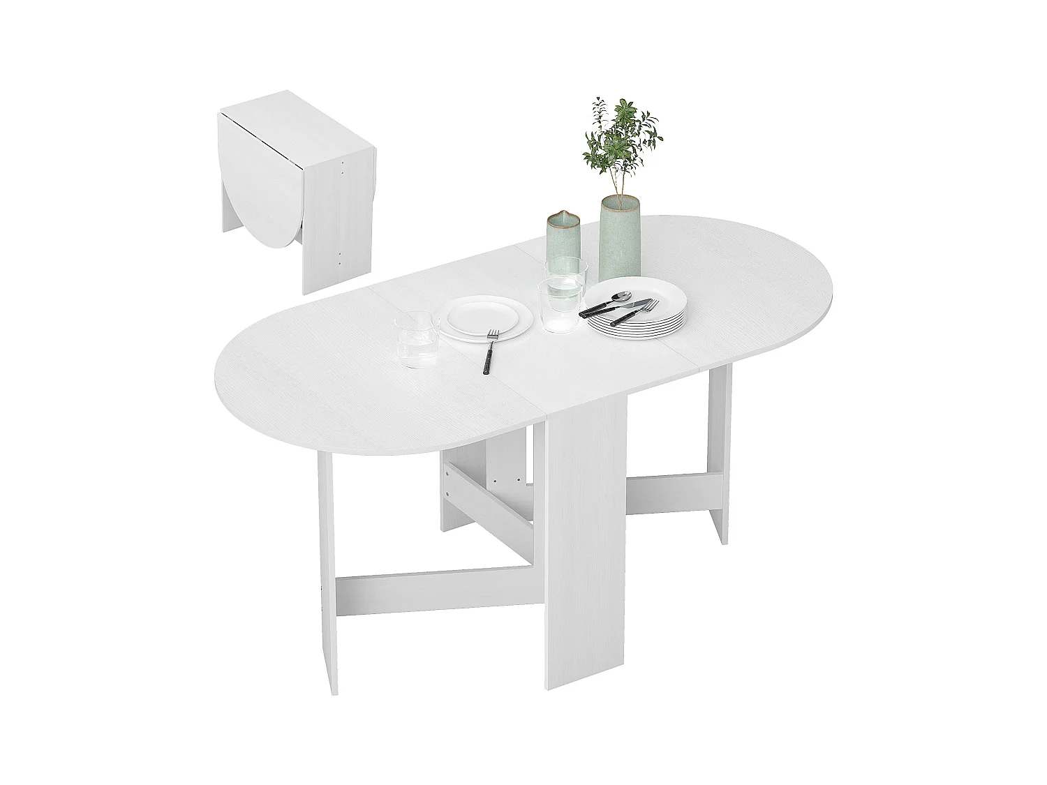 Tavolo pieghevole ovale con 2 ribalte per 6 persone bianco