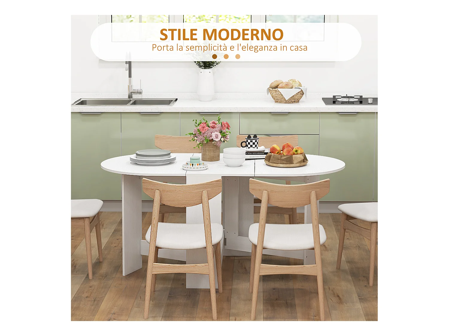 Tavolo pieghevole ovale con 2 ribalte per 6 persone bianco