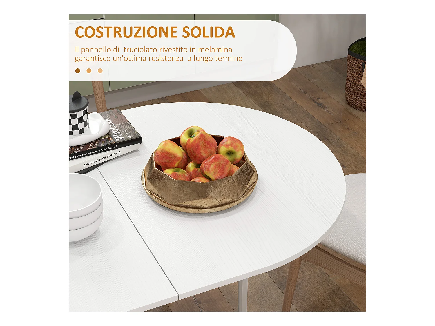 Tavolo pieghevole ovale con 2 ribalte per 6 persone bianco