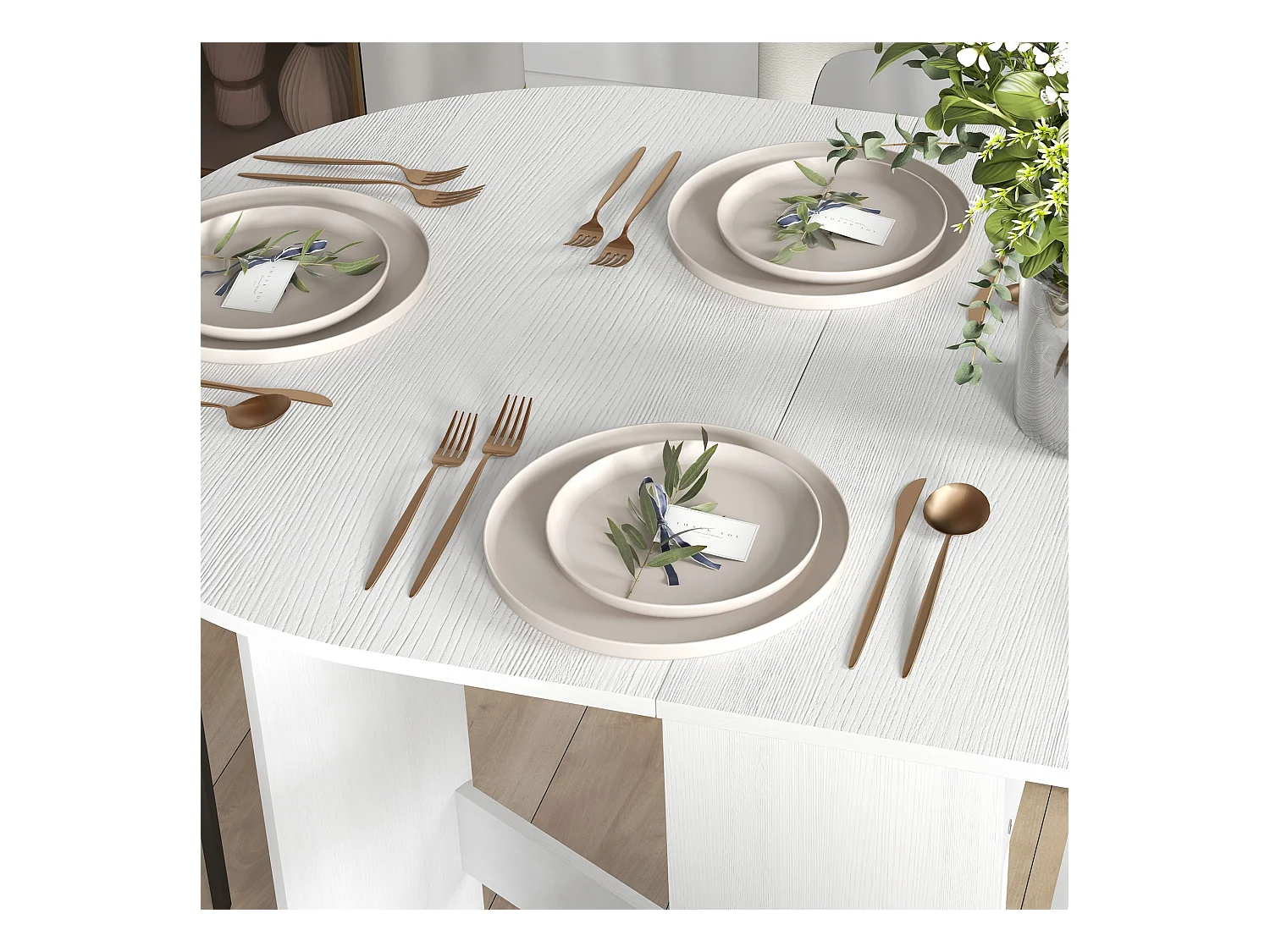 Tavolo pieghevole ovale con 2 ribalte per 6 persone bianco