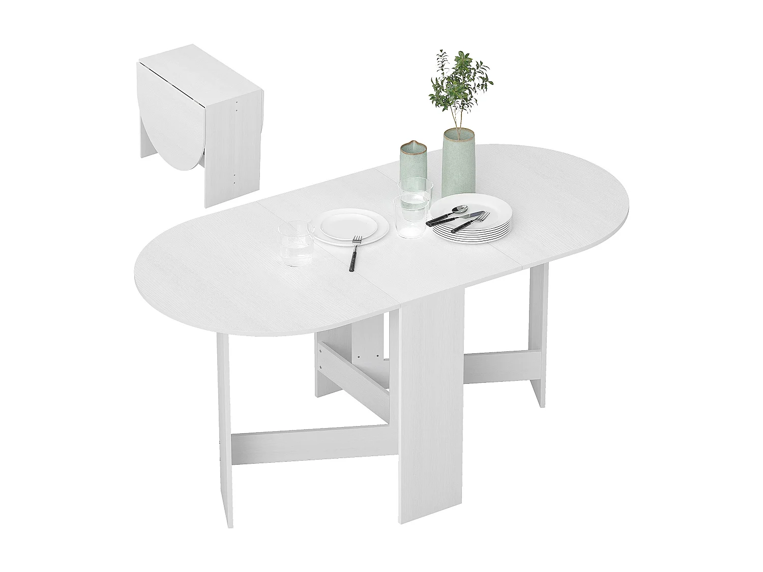 Tavolo pieghevole ovale con 2 ribalte per 6 persone bianco