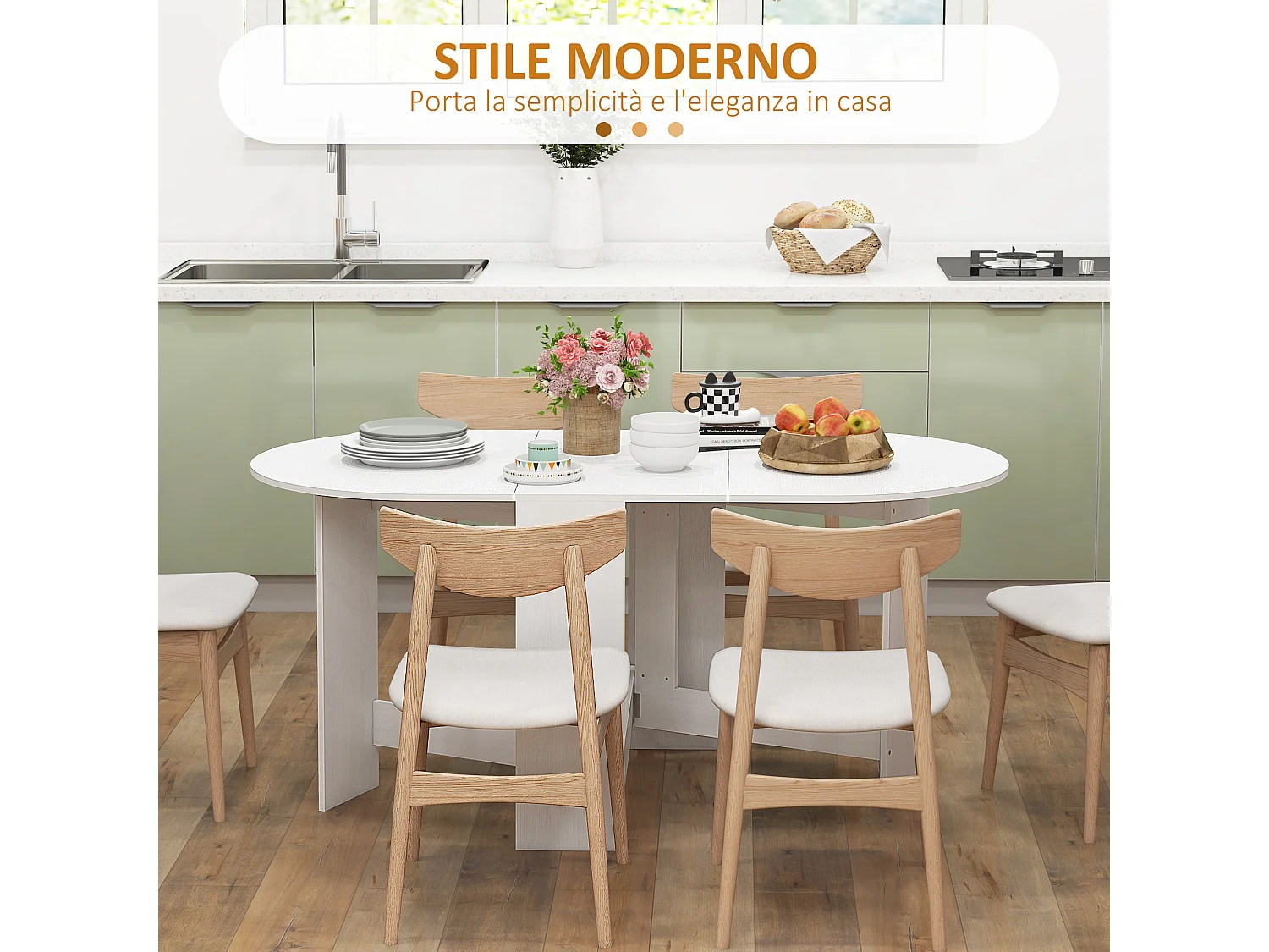 Tavolo pieghevole ovale con 2 ribalte per 6 persone bianco