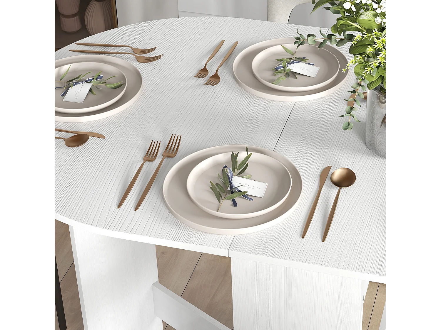 Tavolo pieghevole ovale con 2 ribalte per 6 persone bianco