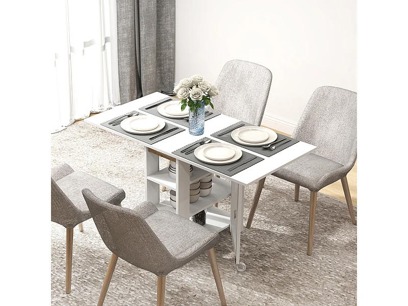 Tavolo pieghevole a 2 ribalte per 4 persone d ripiani bianco