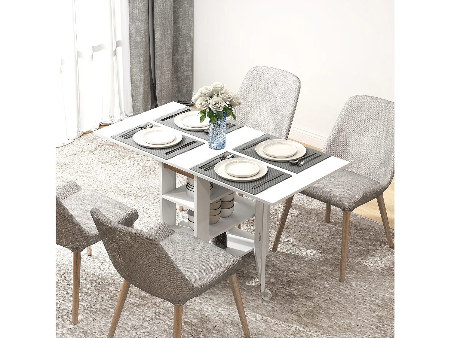 Tavolo pieghevole a 2 ribalte per 4 persone d ripiani bianco