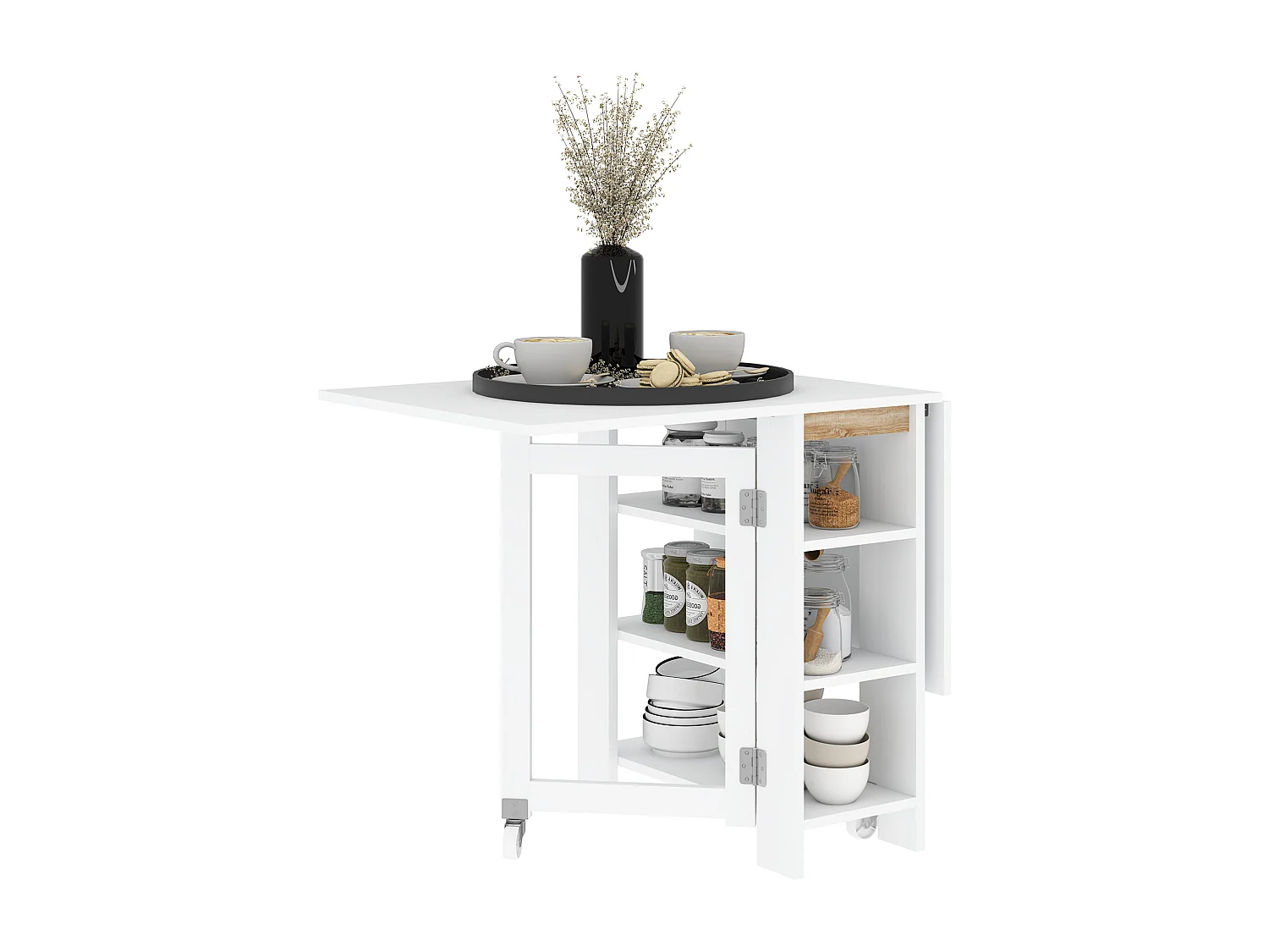 Tavolo pieghevole a 2 ribalte per 4 persone d ripiani bianco