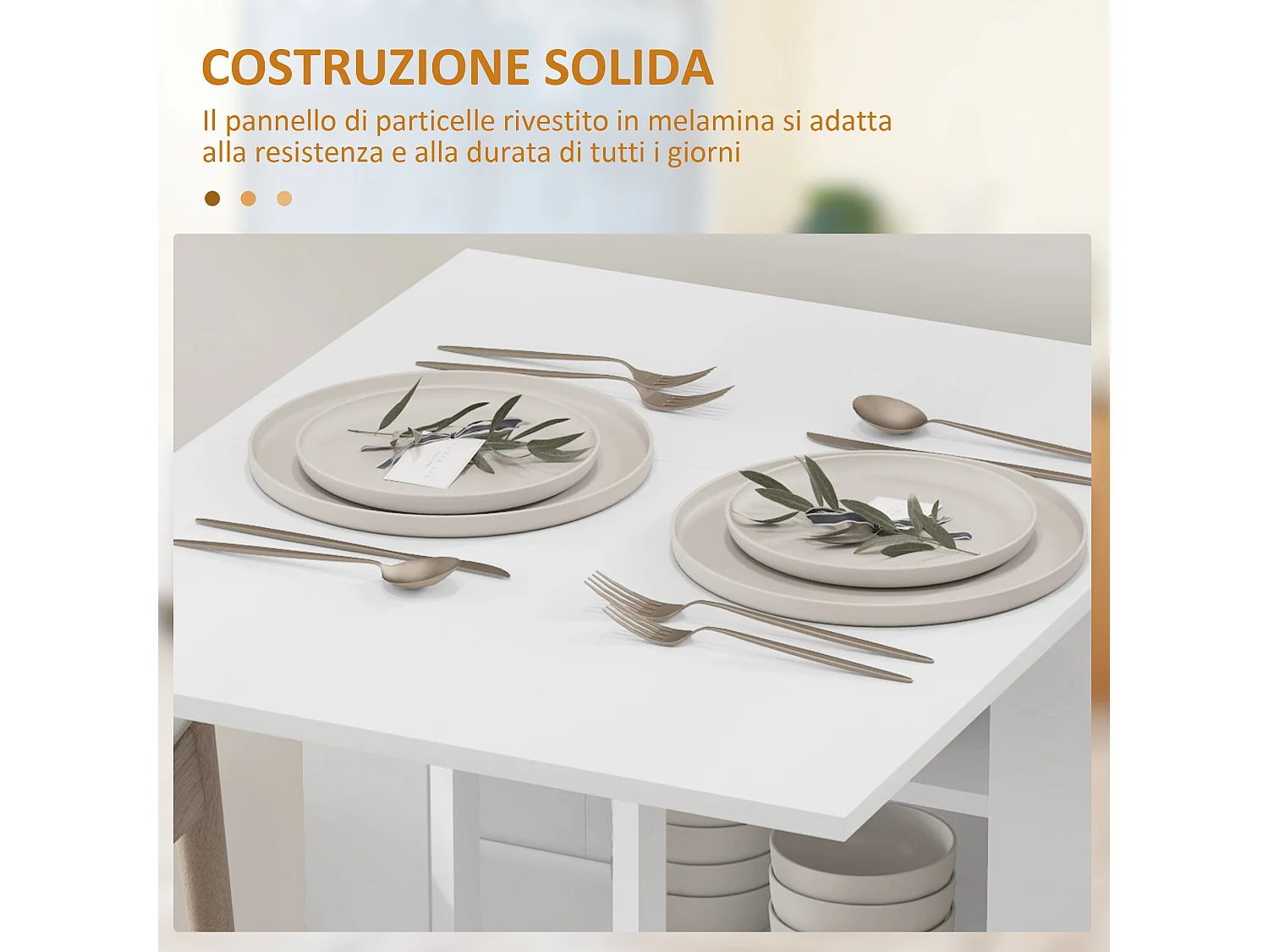 Tavolo pieghevole a 2 ribalte per 4 persone d ripiani bianco