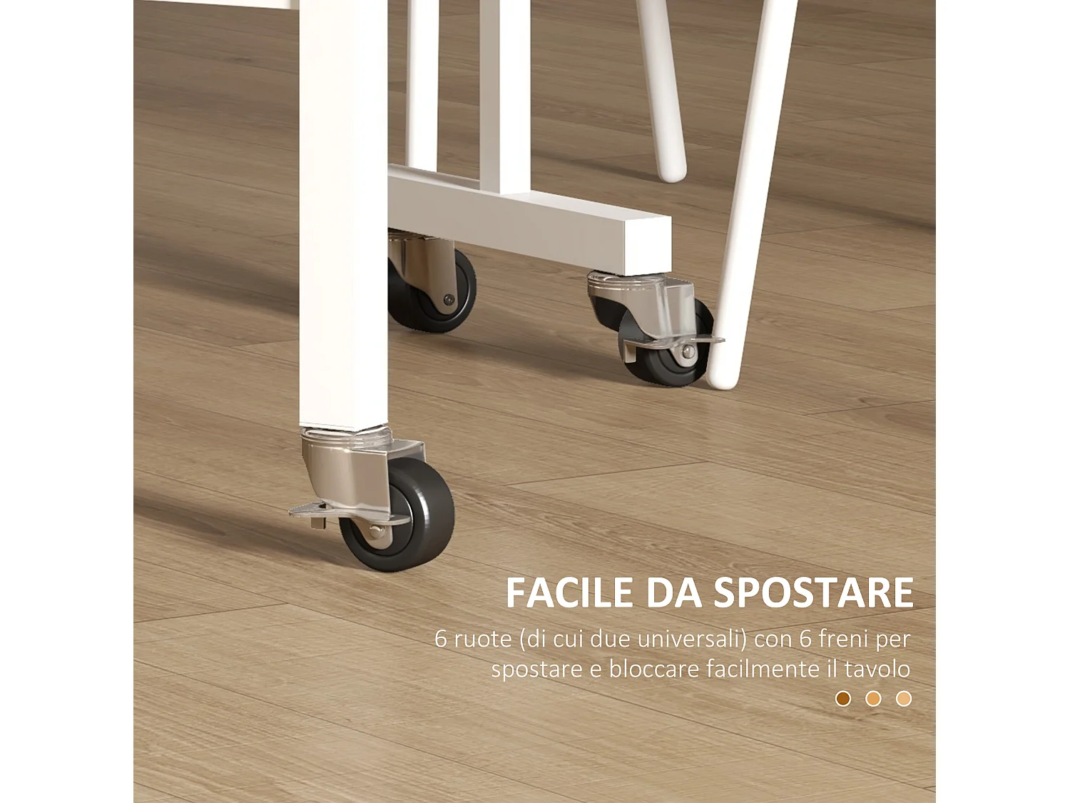 Tavolo da pranzo pieghevole 2 ribalte con rotelle marrone
