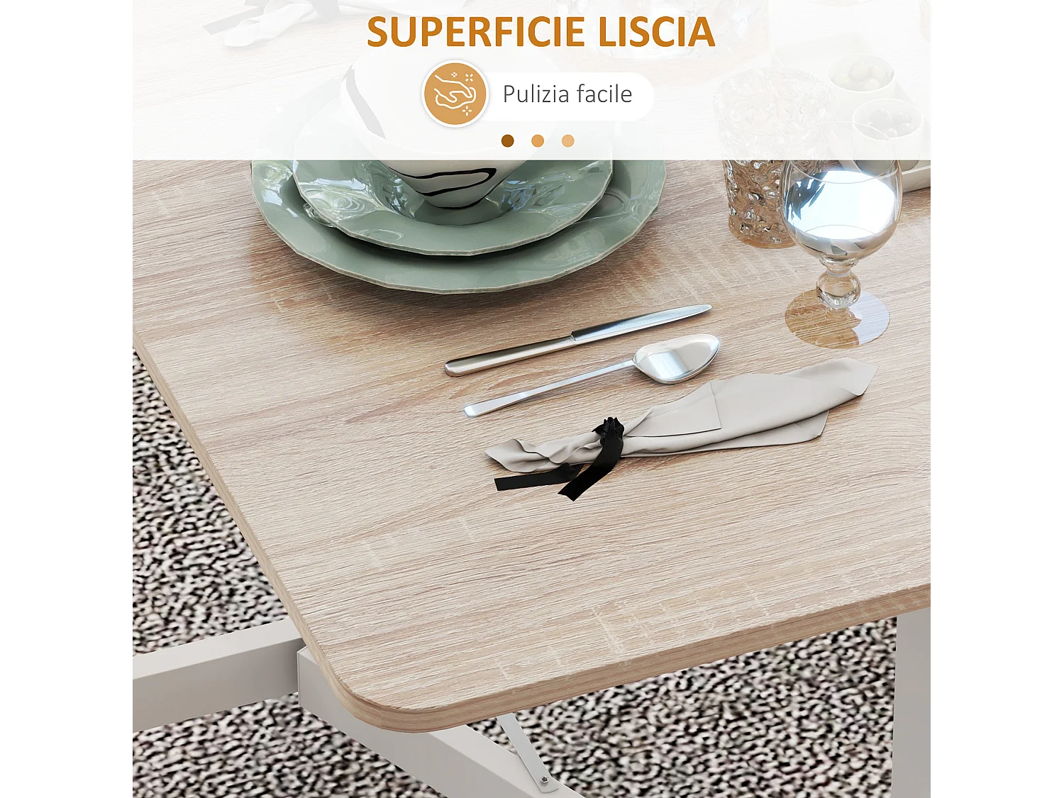 Tavolo da pranzo pieghevole 2 ribalte con rotelle marrone