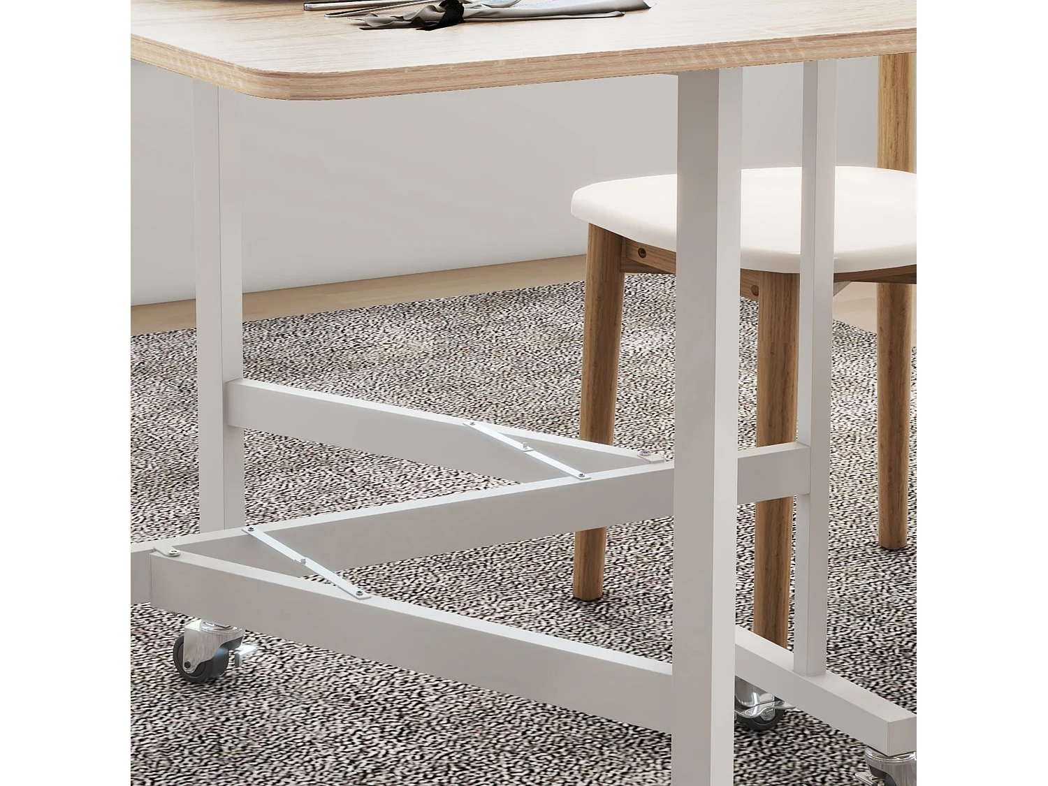 Tavolo da pranzo pieghevole 2 ribalte con rotelle marrone