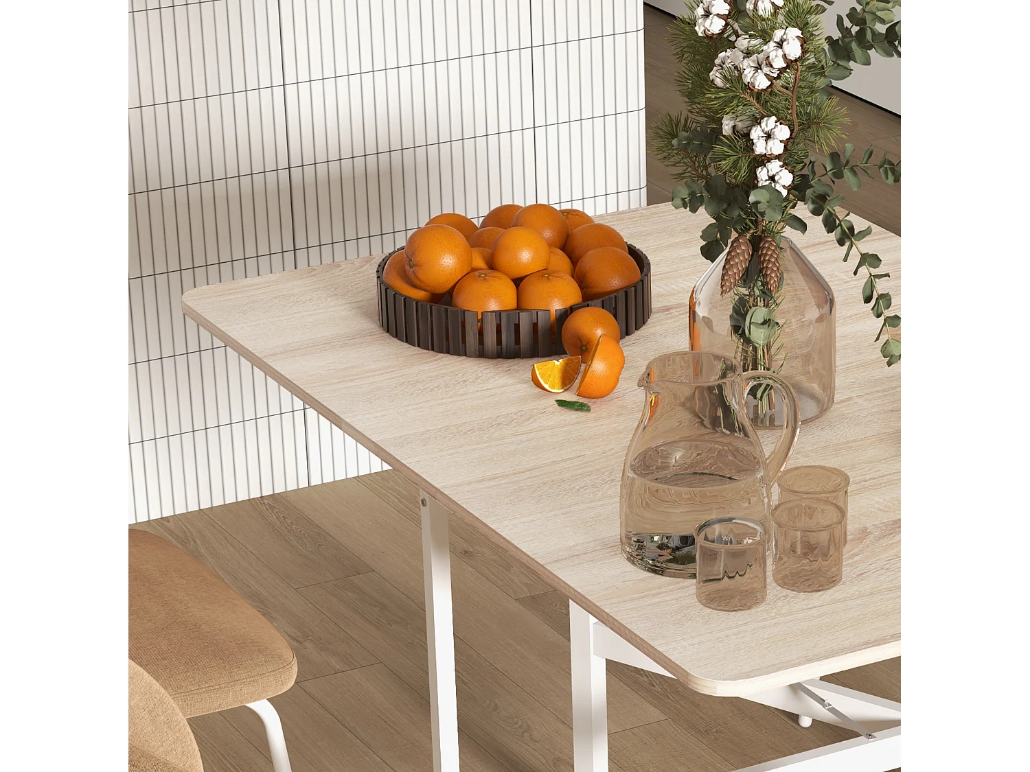 Tavolo da pranzo pieghevole 2 ribalte con rotelle marrone