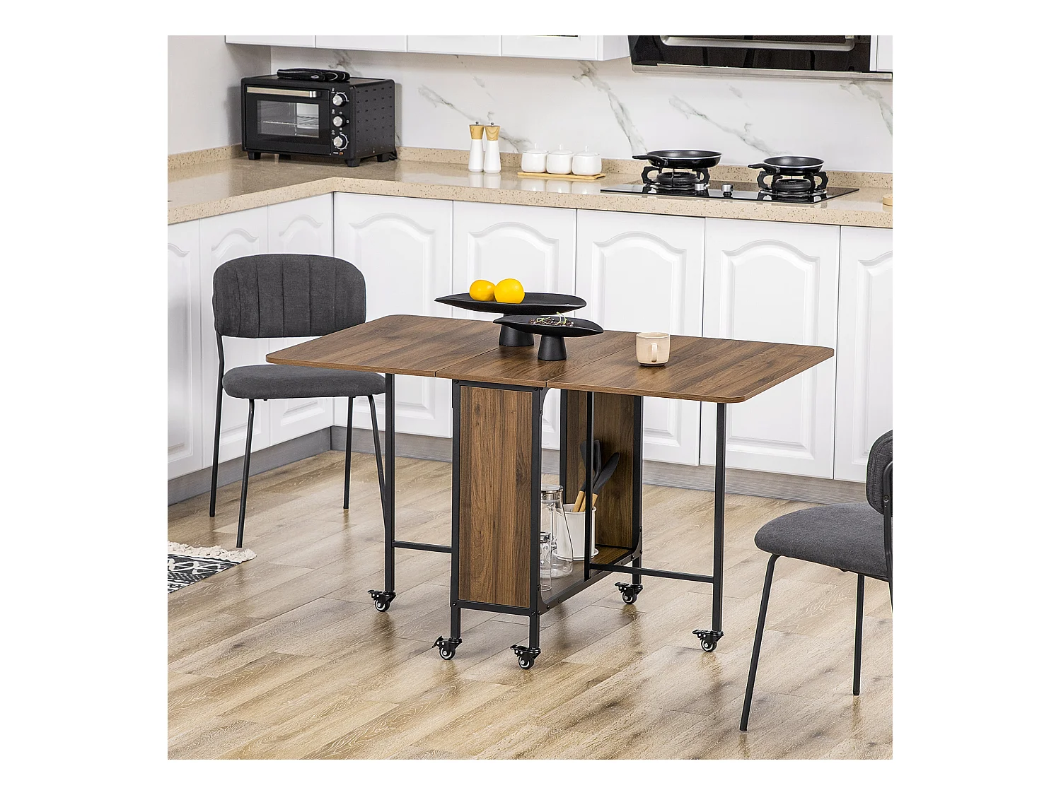 Tavolo pieghevole stile industriale con 6 ruote e mensola