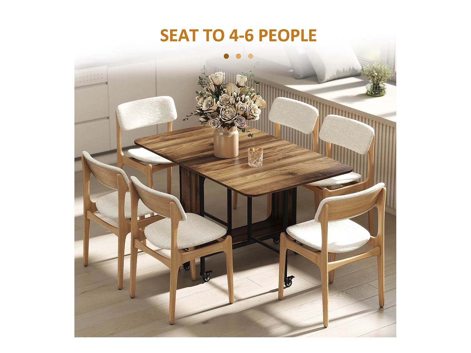 Tavolo pieghevole stile industriale con 6 ruote e mensola