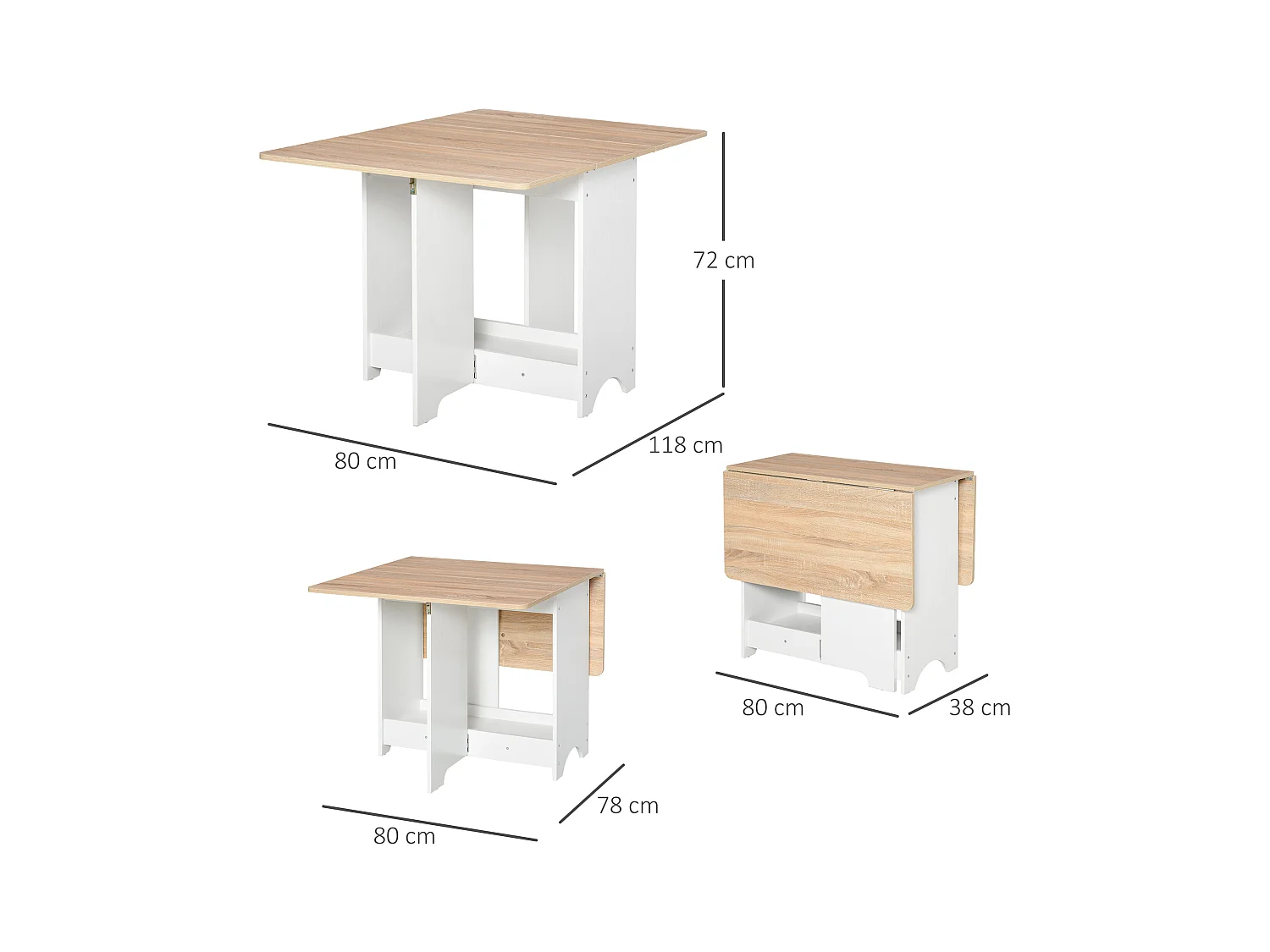 Tavolo consolle a ribalta con mensola pieghevole salvaspazio in legno