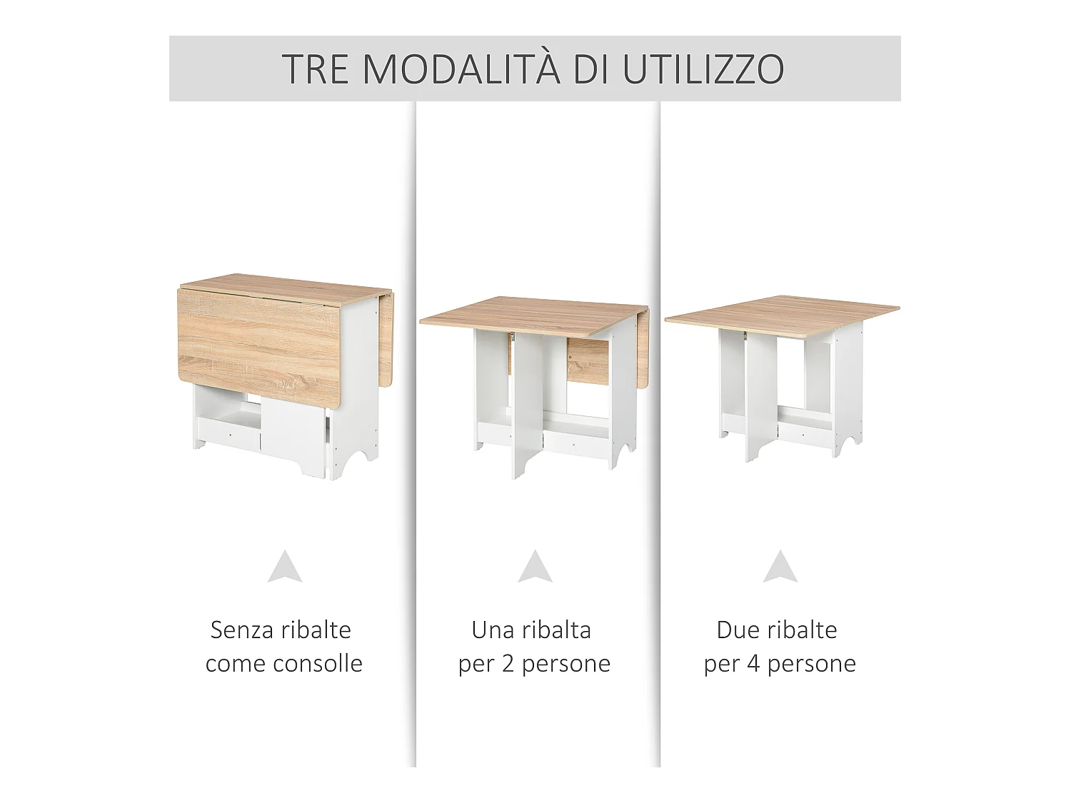 Tavolo consolle a ribalta con mensola pieghevole salvaspazio in legno