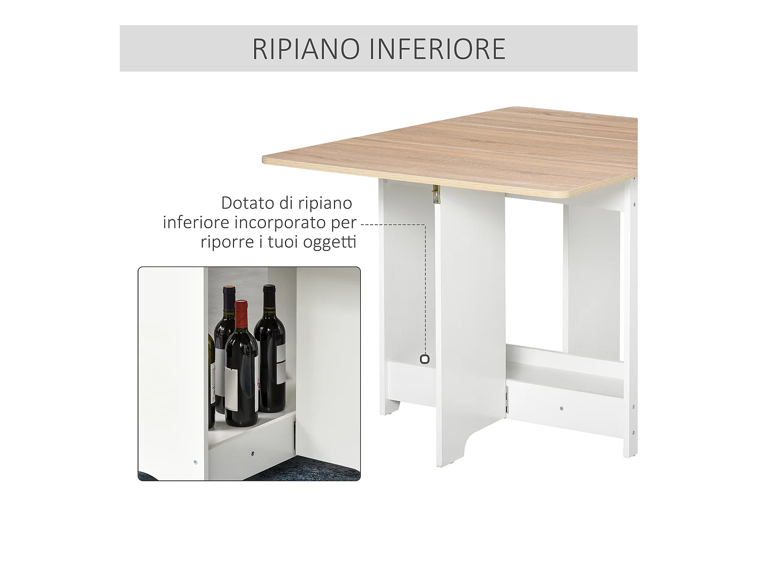 Tavolo consolle a ribalta con mensola pieghevole salvaspazio in legno