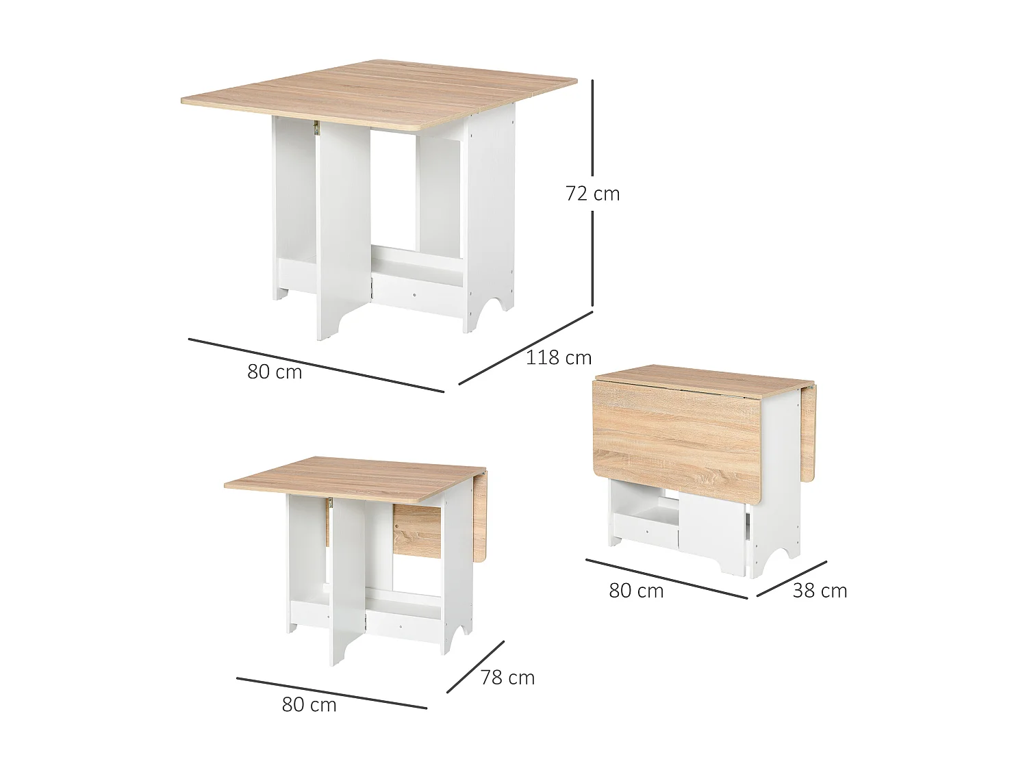 Tavolo consolle a ribalta con mensola pieghevole salvaspazio in legno