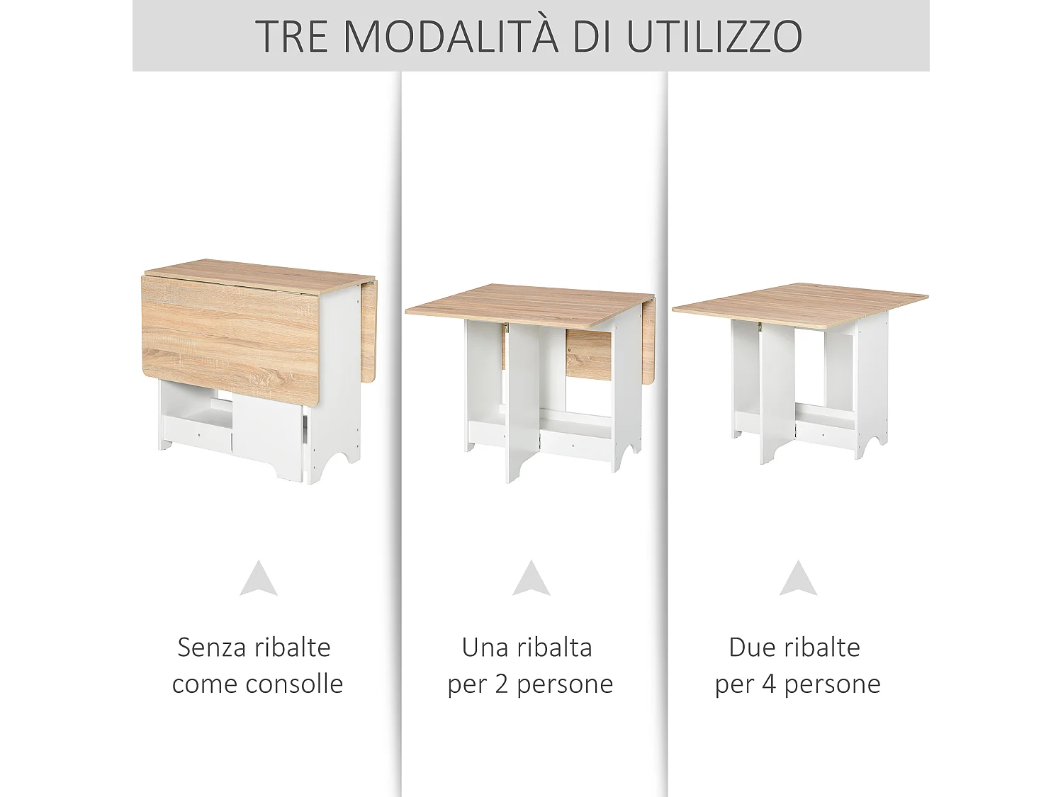 Tavolo consolle a ribalta con mensola pieghevole salvaspazio in legno