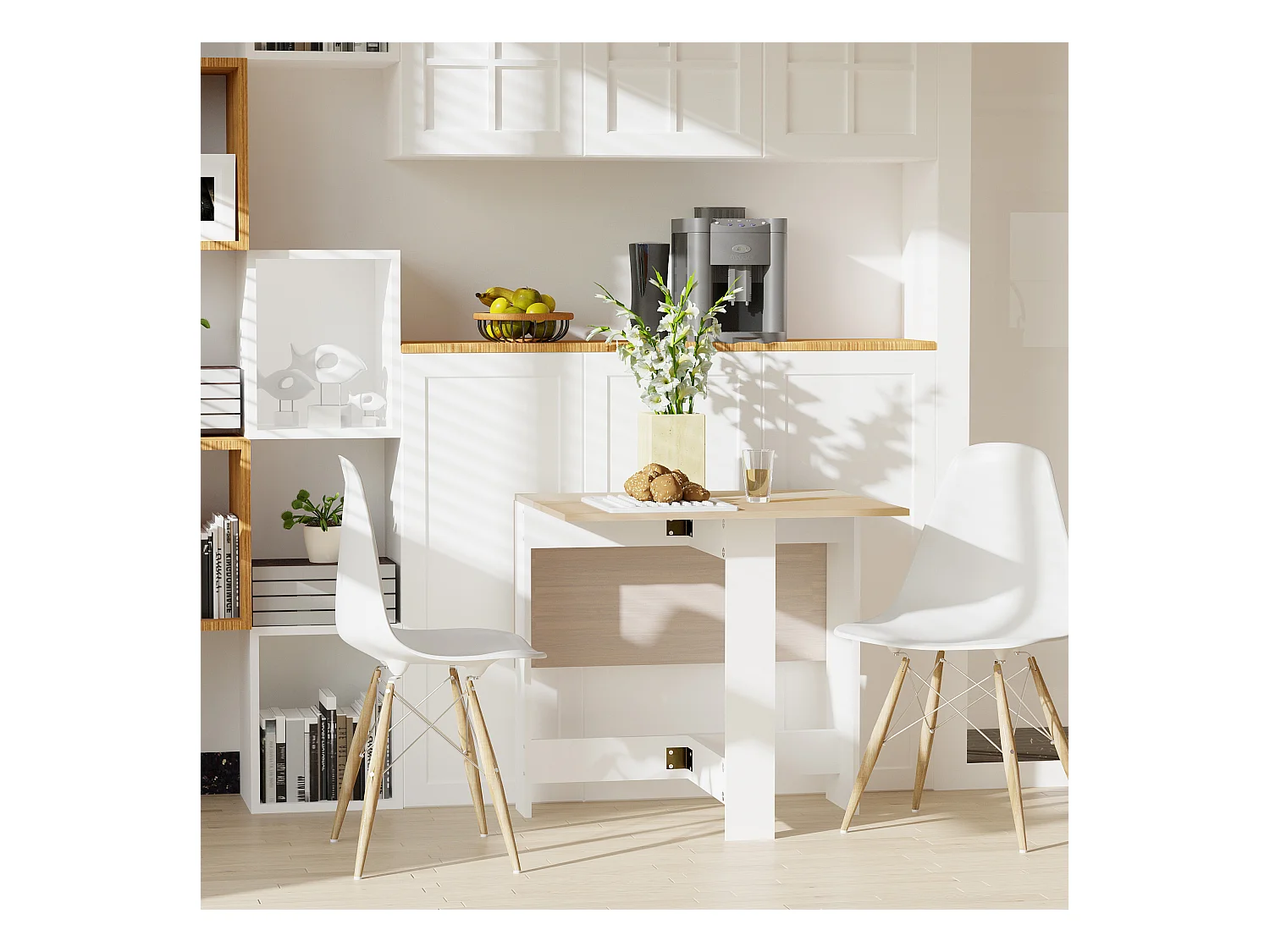 Tavolo pieghevole moderno multifunzione 103x76x73.5cm rovere e bianco