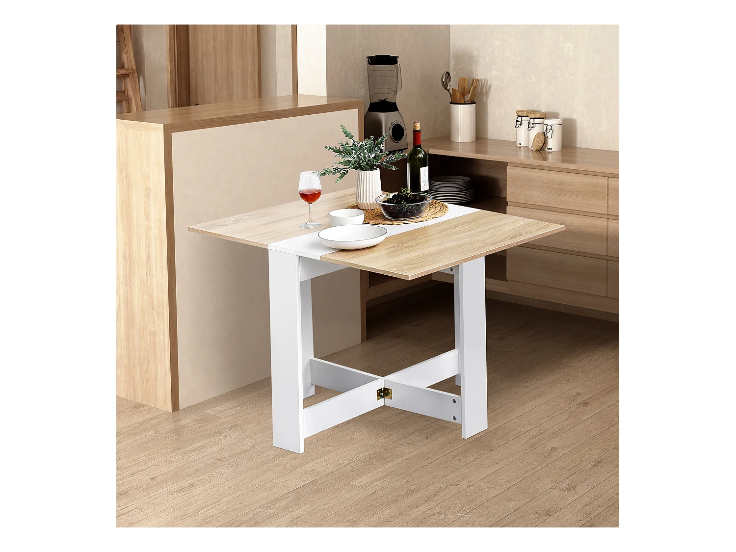 Tavolo pieghevole moderno multifunzione 103x76x73.5cm rovere e bianco