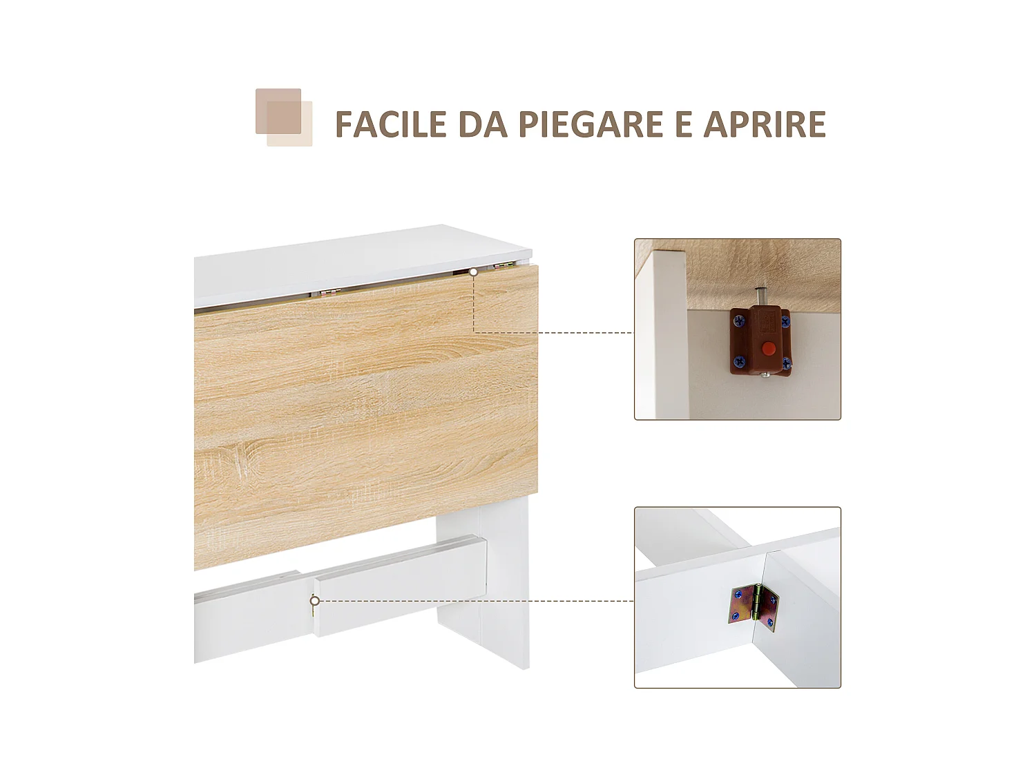 Tavolo pieghevole moderno multifunzione 103x76x73.5cm rovere e bianco