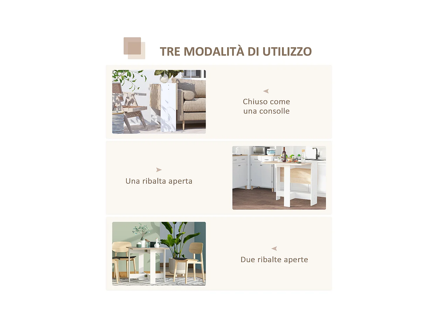 Tavolo pieghevole moderno multifunzione 103x76x73.5cm rovere e bianco