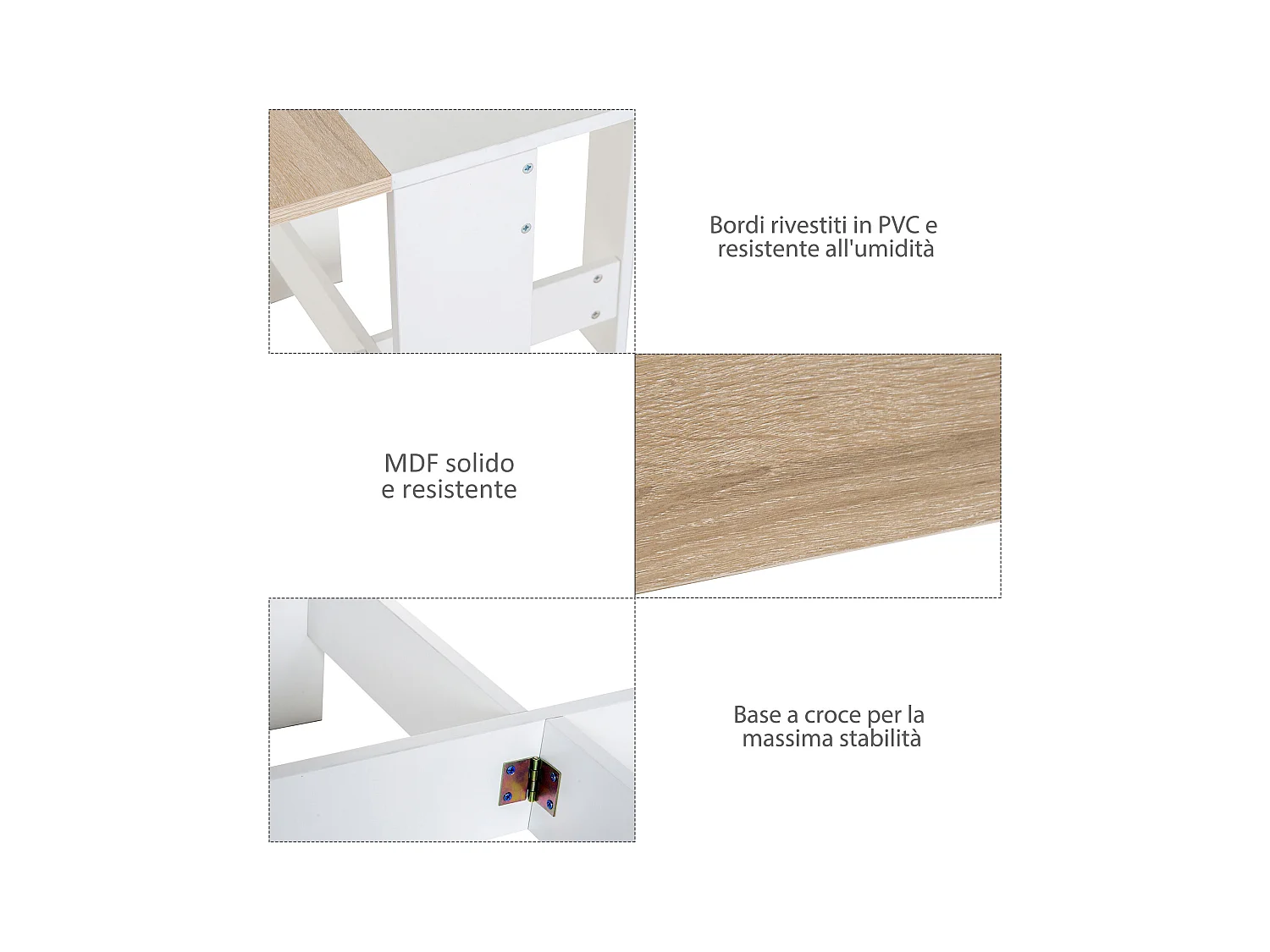 Tavolo pieghevole moderno multifunzione 103x76x73.5cm rovere e bianco