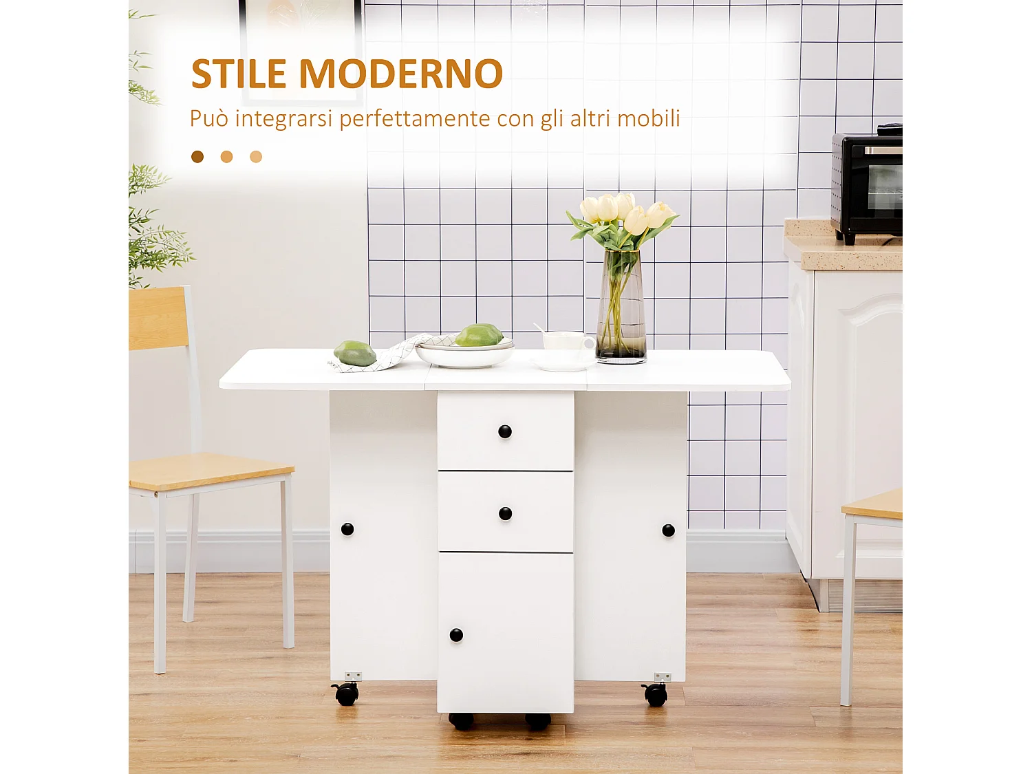 Tavolo a ribalta con 2 cassetti armadietto e ripiano in truciolato