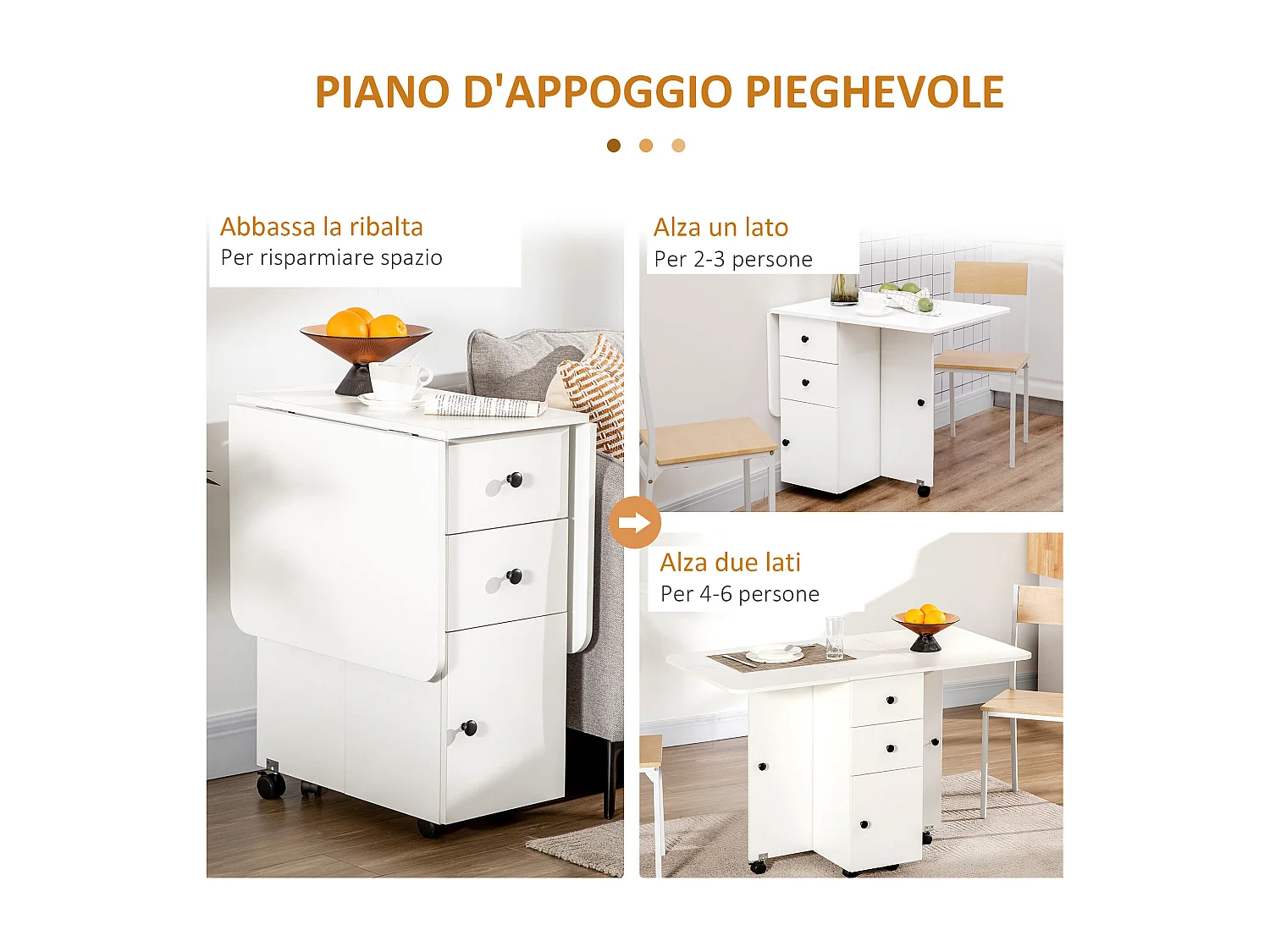 Tavolo a ribalta con 2 cassetti armadietto e ripiano in truciolato