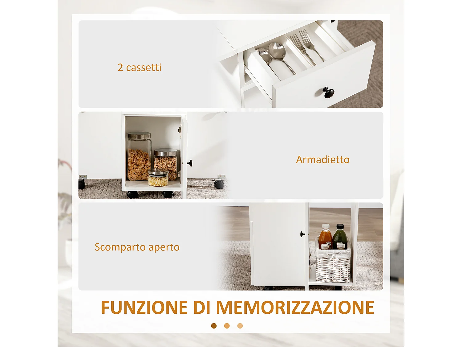 Tavolo a ribalta con 2 cassetti armadietto e ripiano in truciolato