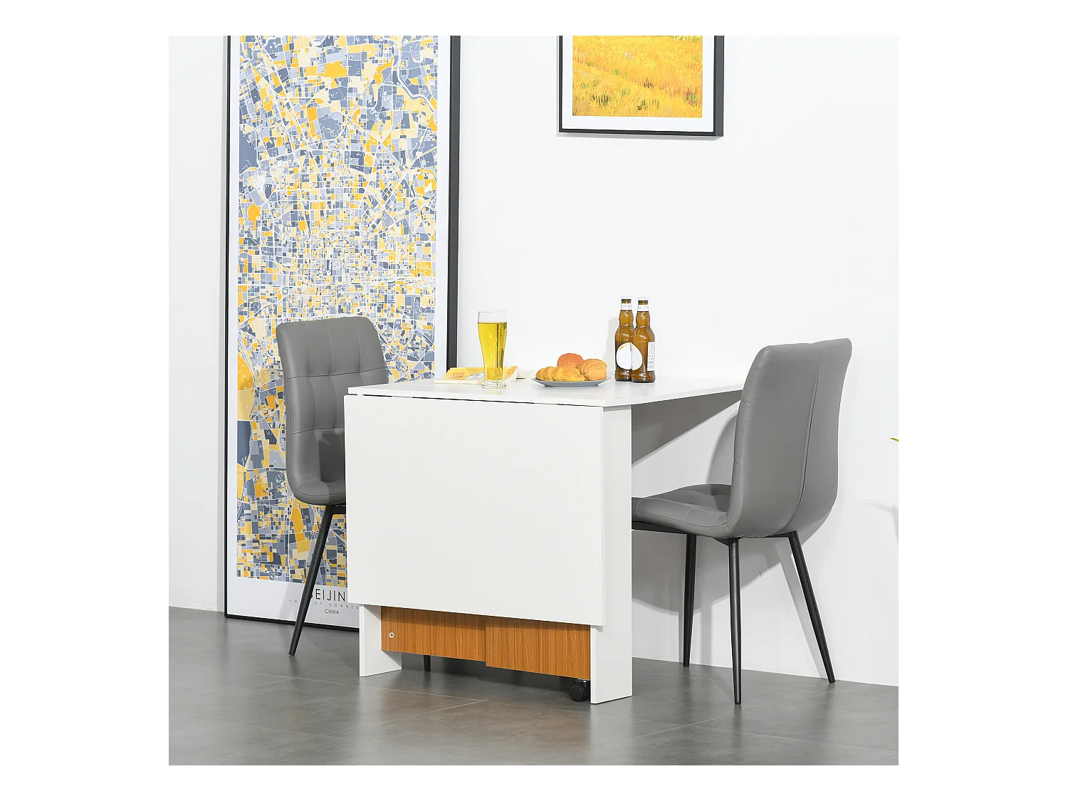 Tavolo pieghevole con rotelle e 2 ribalte 120x80x73cm in legno