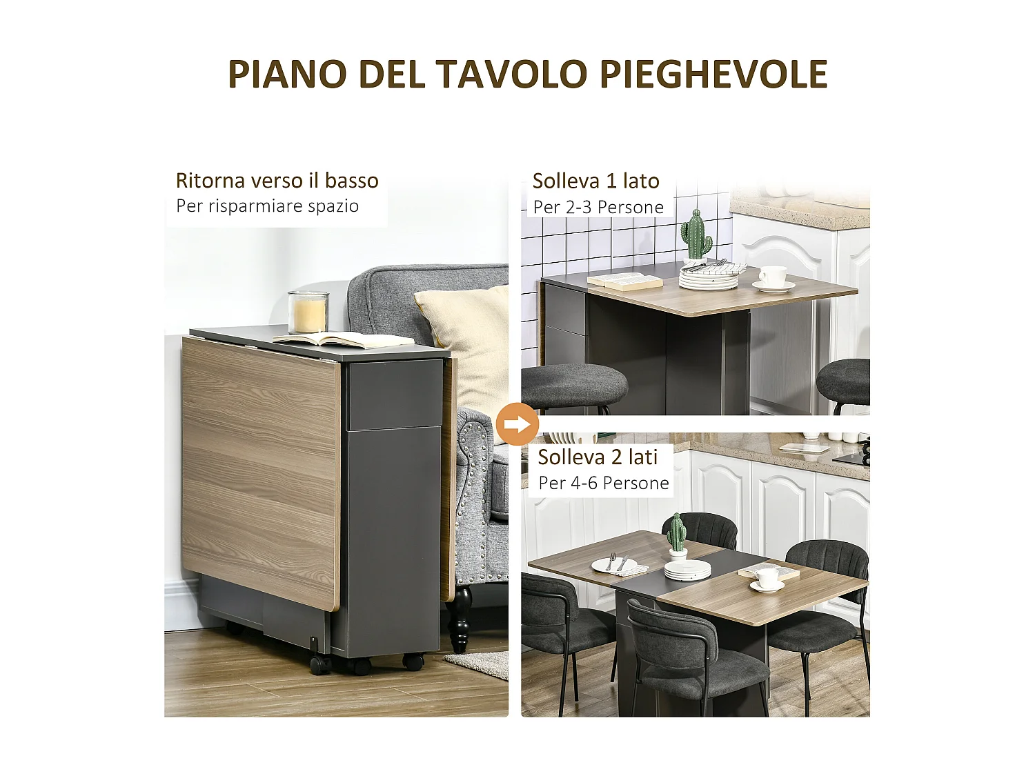 Tavolo pieghevole in truciolato 2 cassetti 1 armadietto 6 ruote