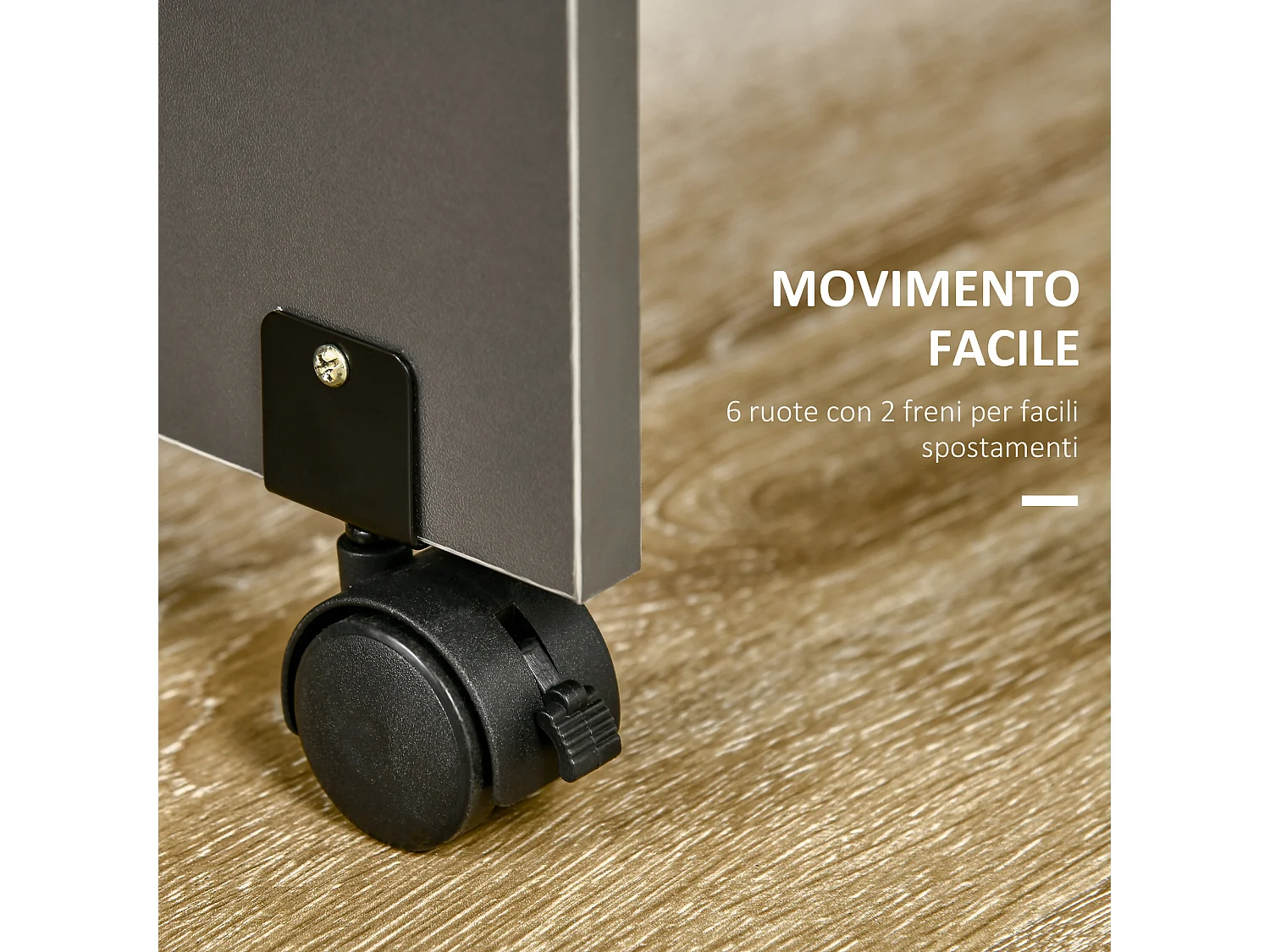 Tavolo pieghevole in truciolato 2 cassetti 1 armadietto 6 ruote